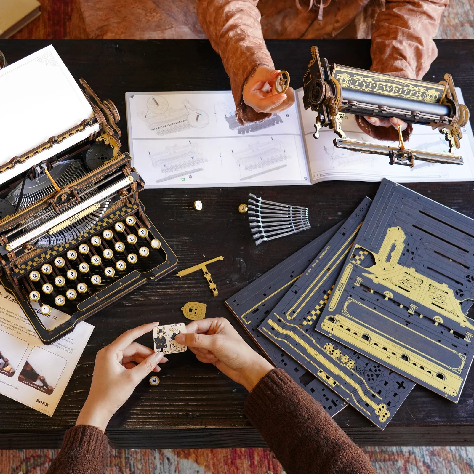 3D Wooden Mechanical Puzzle Kit, Mechanical Typewriter (Classic Version) (LK703Be)