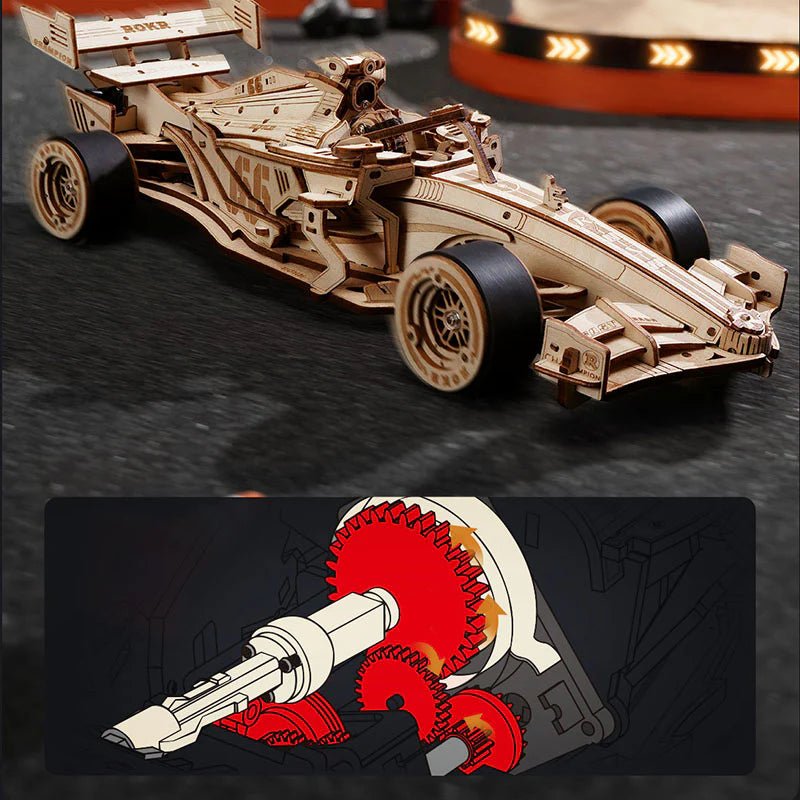 3D Wooden Mechanical Puzzle Kit, Racing Car (RK024e) – Wooden constructors | Varvikas