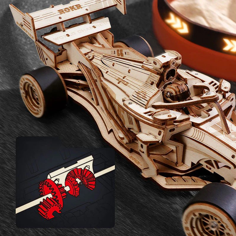 3D Wooden Mechanical Puzzle Kit, Racing Car (RK024e) – Wooden constructors | Varvikas