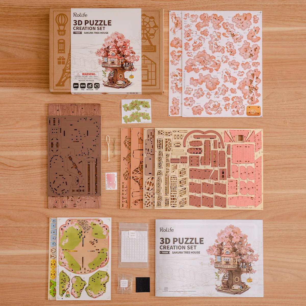3D Wooden Mechanical Puzzle Kit, Sakura Tree House (TGS04) – Wooden constructors | Varvikas