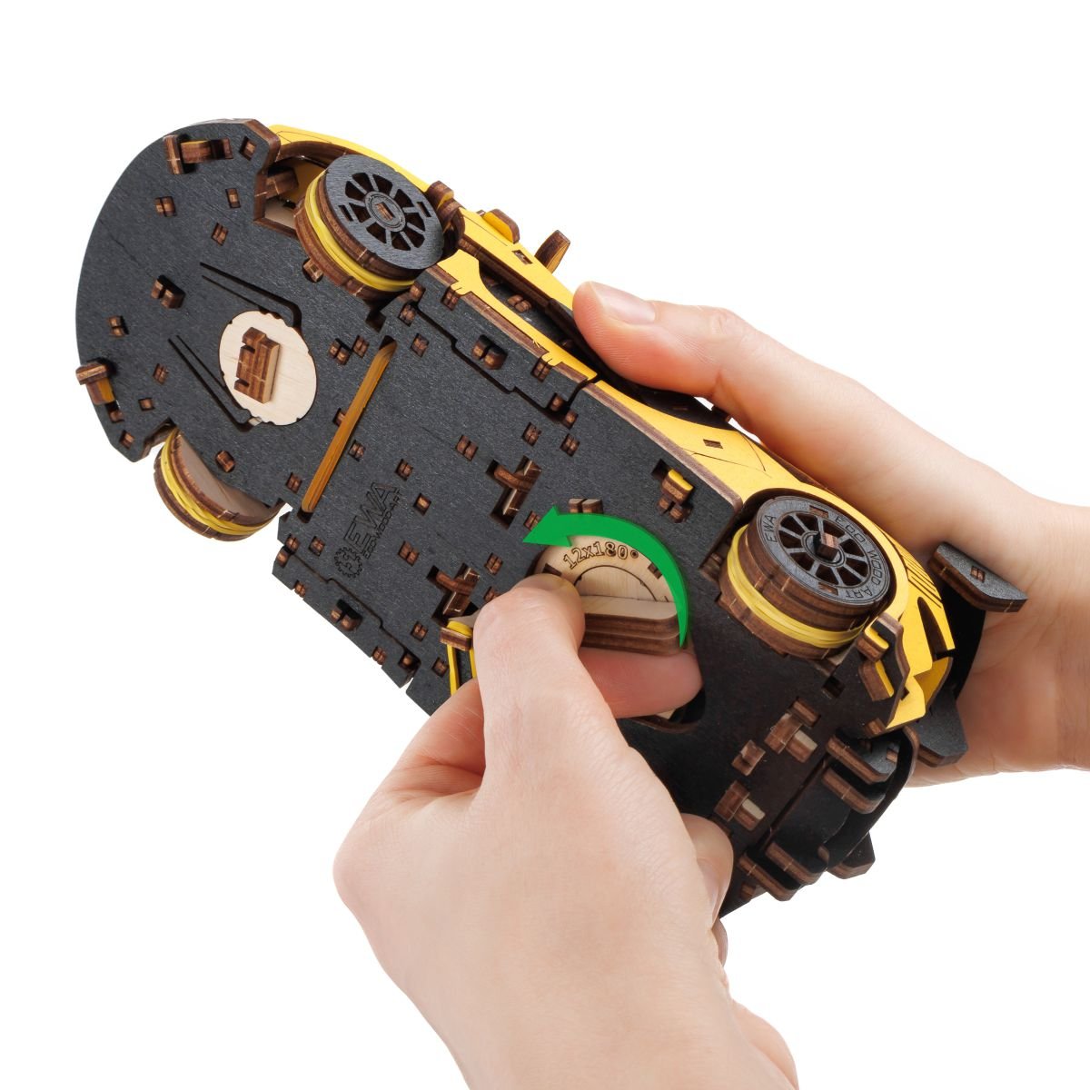 3D Wooden Model Kit | Racing Car Yellow (BEW011e) – Wooden constructors | Varvikas.Shop