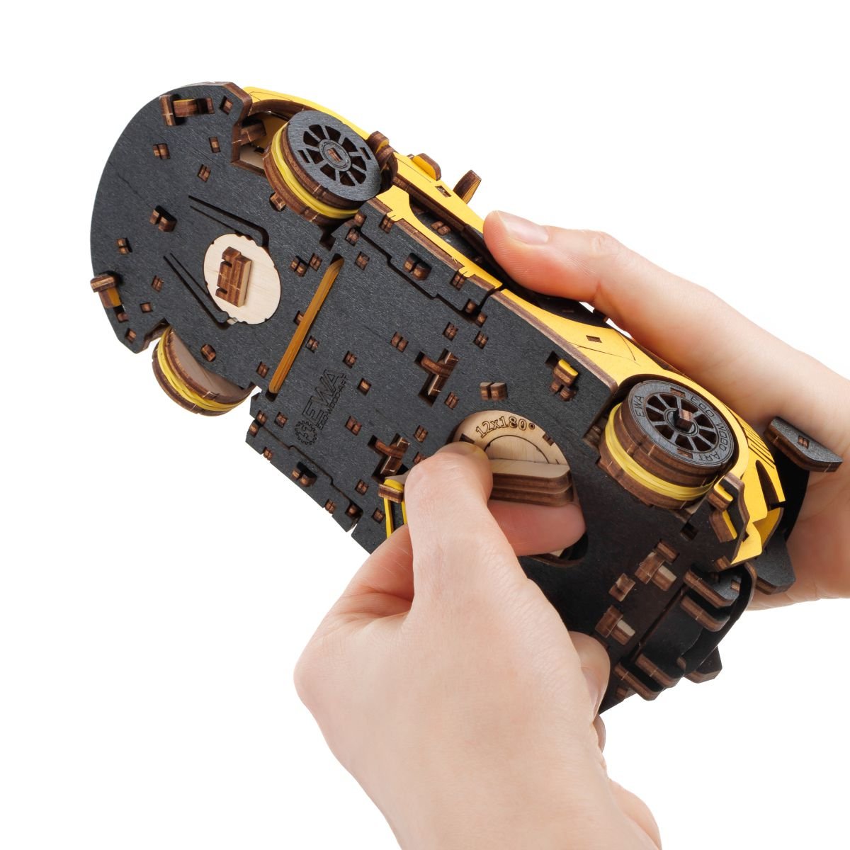 3D Wooden Model Kit | Racing Car Yellow (BEW011e) – Wooden constructors | Varvikas.Shop