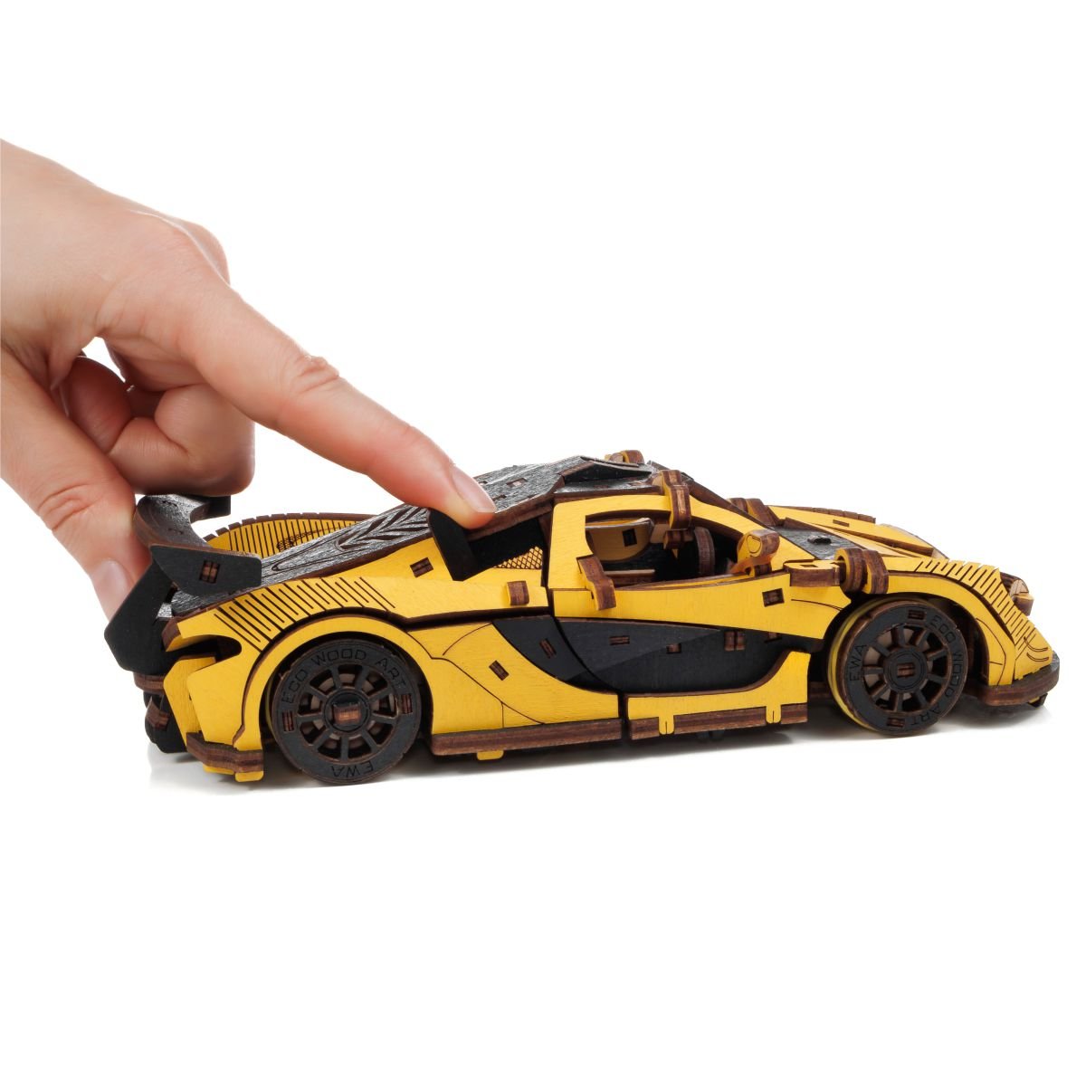 3D Wooden Model Kit | Racing Car Yellow (BEW011e) – Wooden constructors | Varvikas.Shop