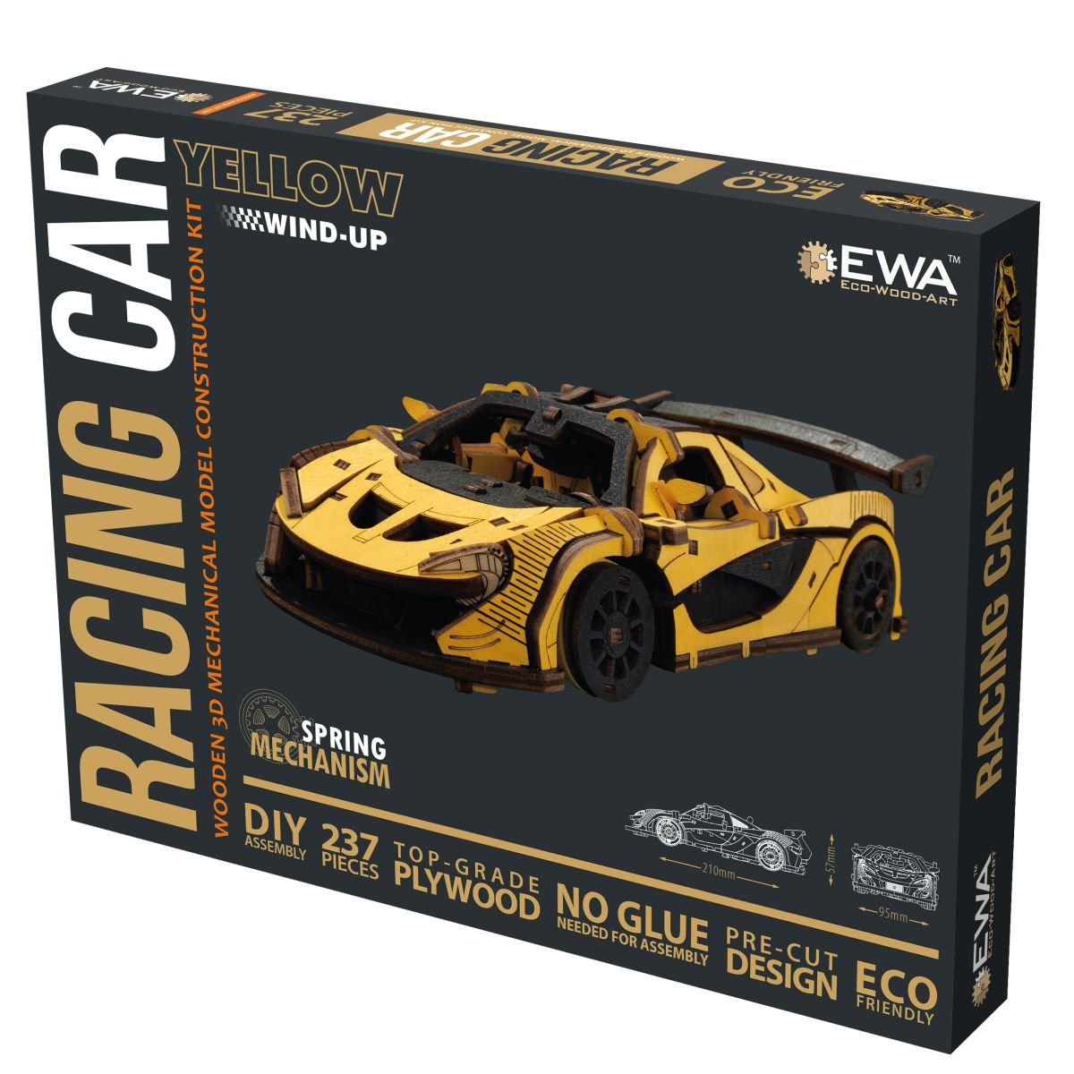 3D Wooden Model Kit | Racing Car Yellow (BEW011e) – Wooden constructors | Varvikas.Shop