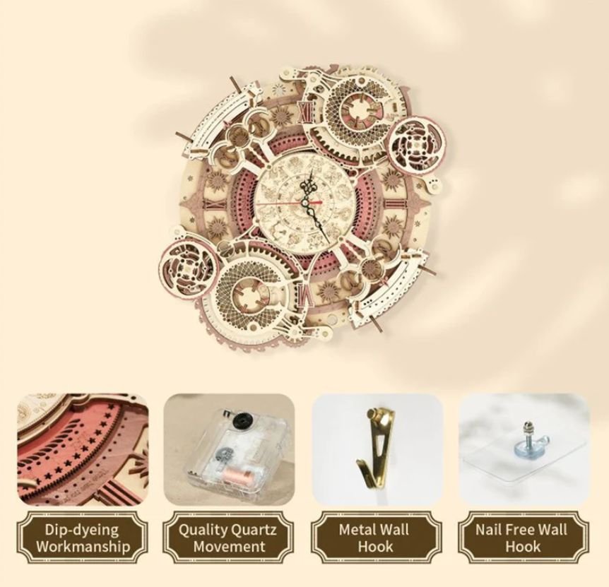3D Wooden Model Kit | Zodiac Wall Clock (RK007e) – Wooden constructors | Varvikas.Shop