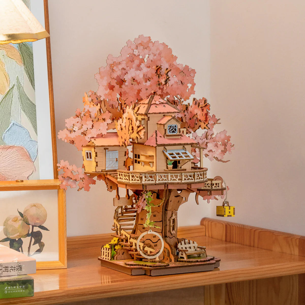 3D Wooden Mechanical Puzzle Kit, Sakura Tree House (TGS04)