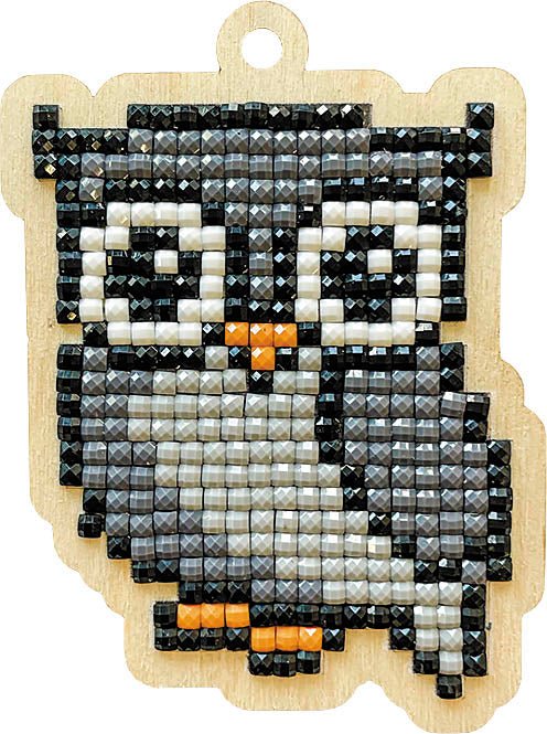5D Diamond Painting 12.5x12.5 cm | Grey owlet, pendant | Wooden Base (U0155e) – Diamond painting | Varvikas.Shop