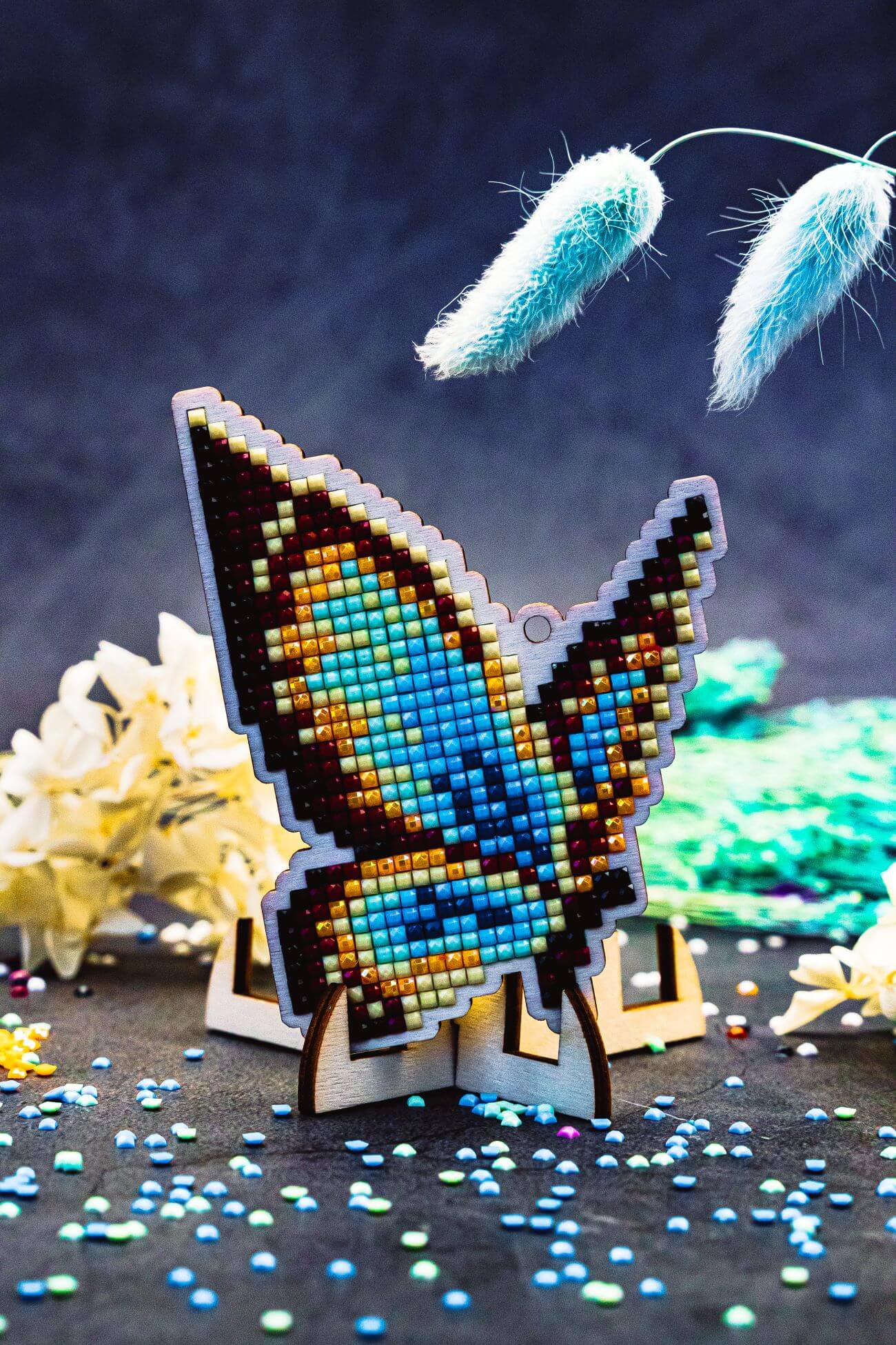 5D Diamond Painting 12.5x12.5 cm | Pendant Blue Batterfly | Wooden Base (U02e) – Diamond painting | Varvikas.Shop