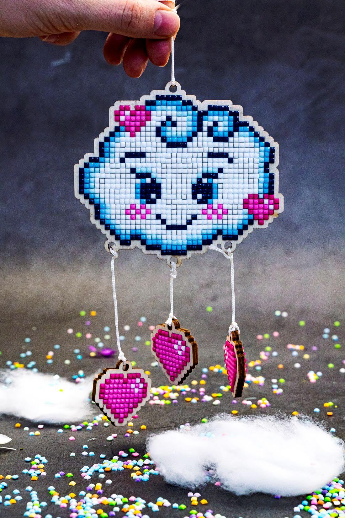 5D Diamond Painting 12.5x12.5 cm | Pendant Dreamcatcher Cloud | Wooden Base (U25e) – Diamond painting | Varvikas.Shop