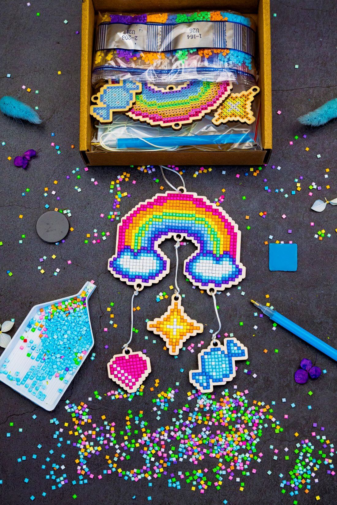 5D Diamond Painting 12.5x12.5 cm | Pendant Dreamcatcher Rainbow | Wooden Base (U26e) – Diamond painting | Varvikas.Shop