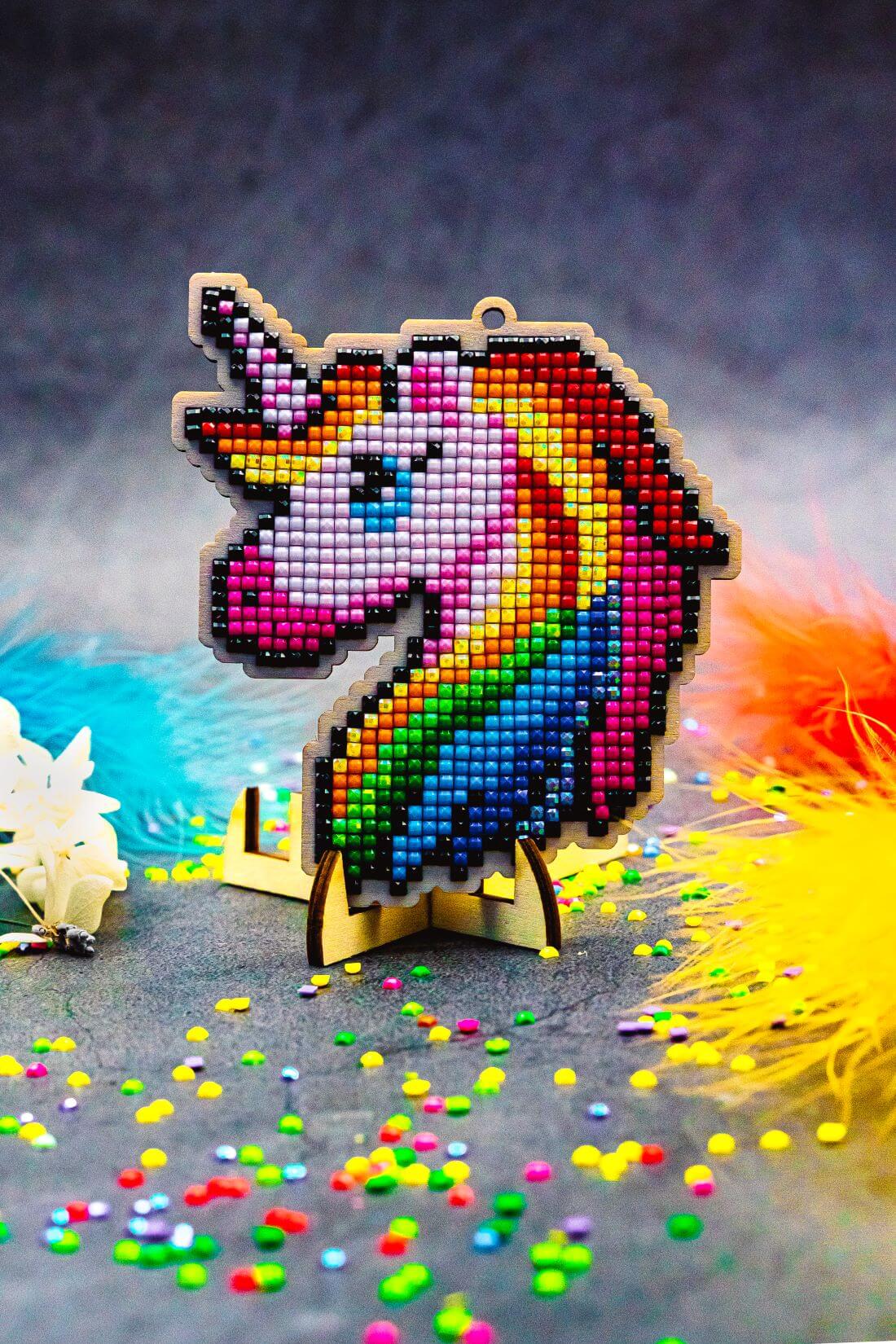 5D Diamond Painting 12.5x12.5 cm | Pendant Fabulous unicorn | Wooden Base (U17e) – Diamond painting | Varvikas.Shop