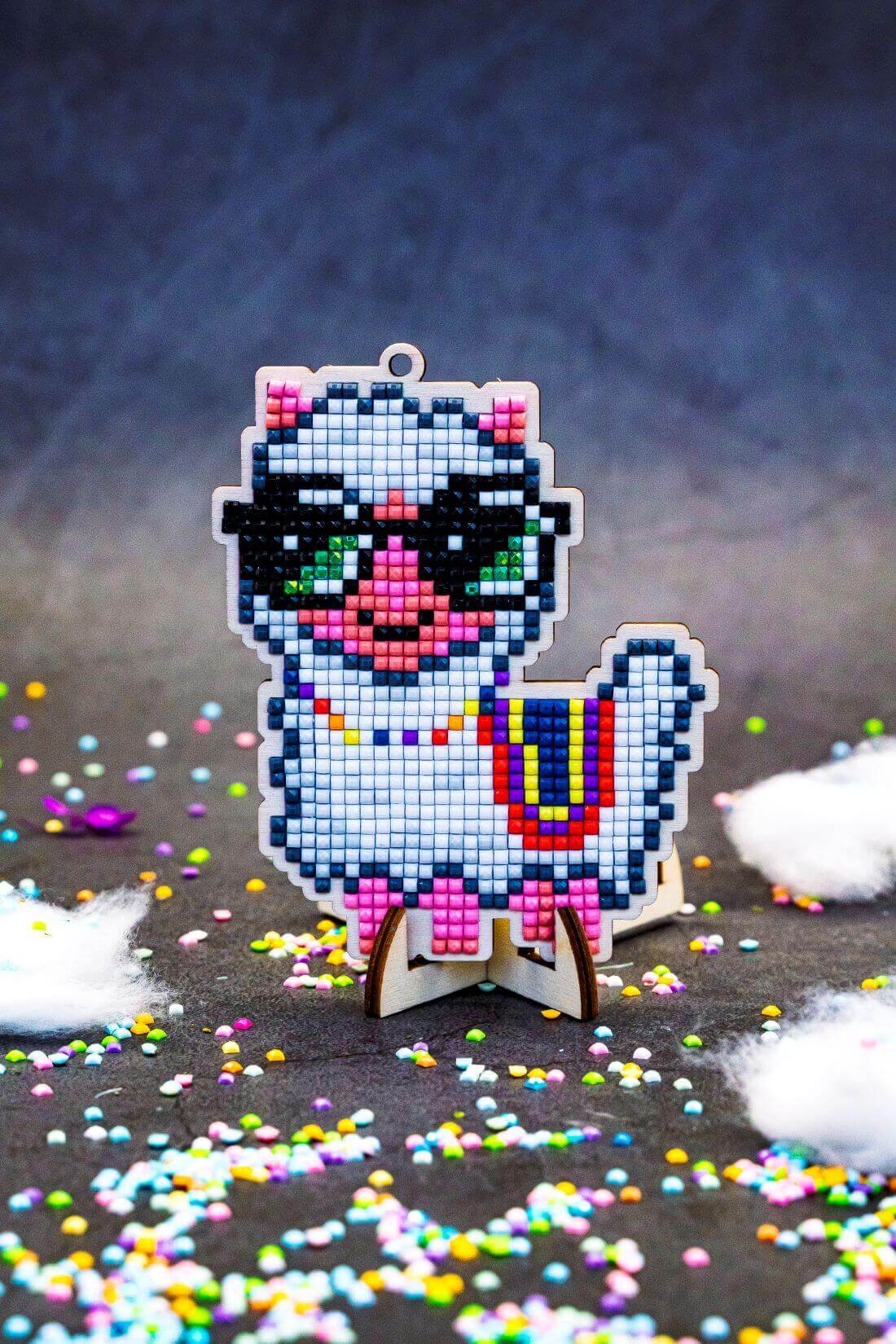 5D Diamond Painting 12.5x12.5 cm | Pendant Lama with glasses | Wooden Base (U21e) – Diamond painting | Varvikas.Shop