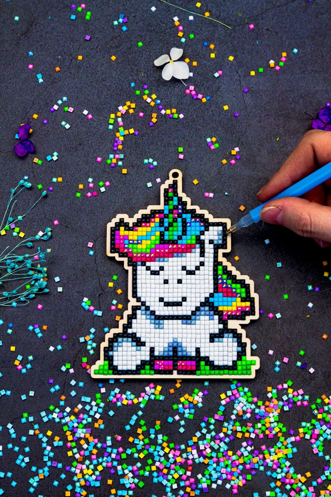 5D Diamond Painting 12.5x12.5 cm | Pendant Ranbow unicorn | Wooden Base (U0293e) – Diamond painting | Varvikas.Shop