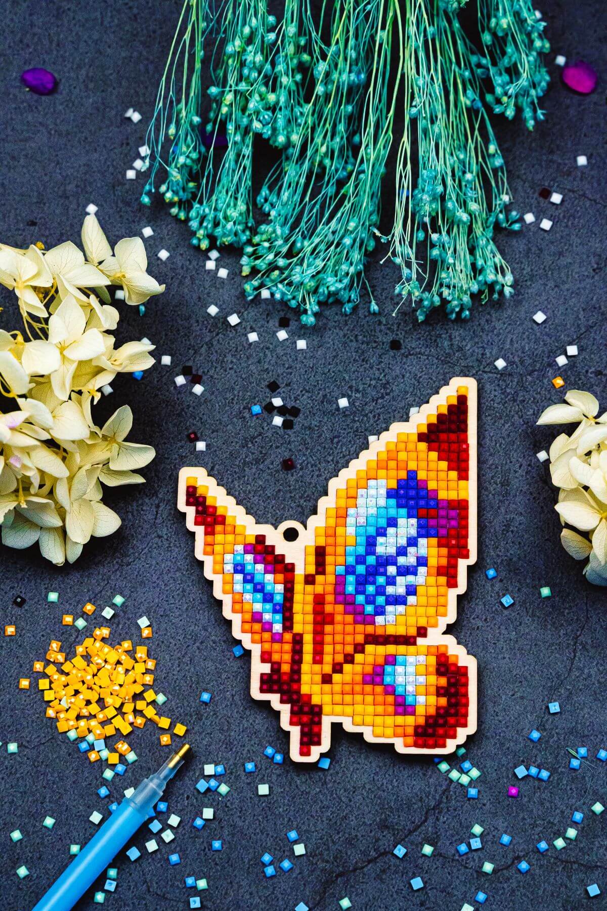 5D Diamond Painting 12.5x12.5 cm | Pendant Red Batterfly | Wooden Base (U03e) – Diamond painting | Varvikas.Shop