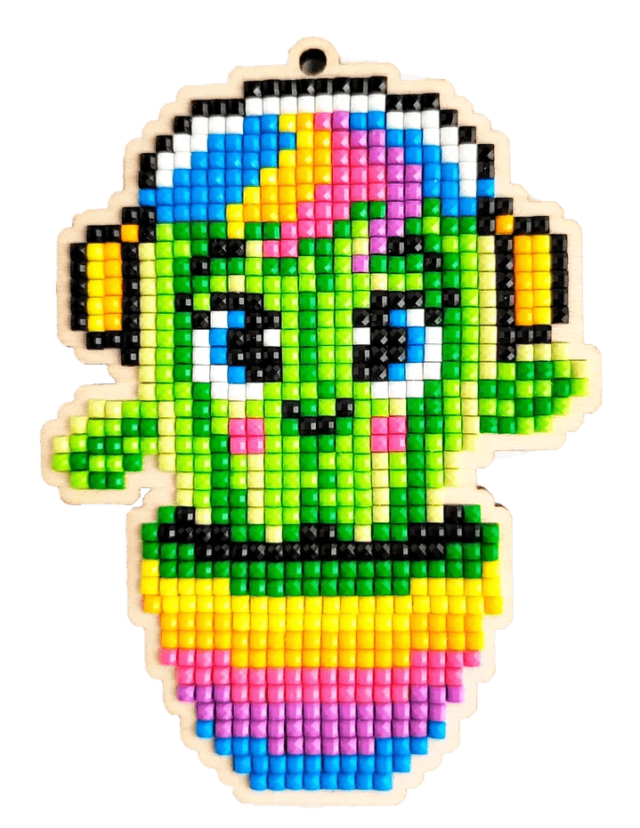 5D Diamond Painting 12.5x12.5 cm | Pendant Сactus with heardphones | Wooden Base (U06e) – Diamond painting | Varvikas.Shop