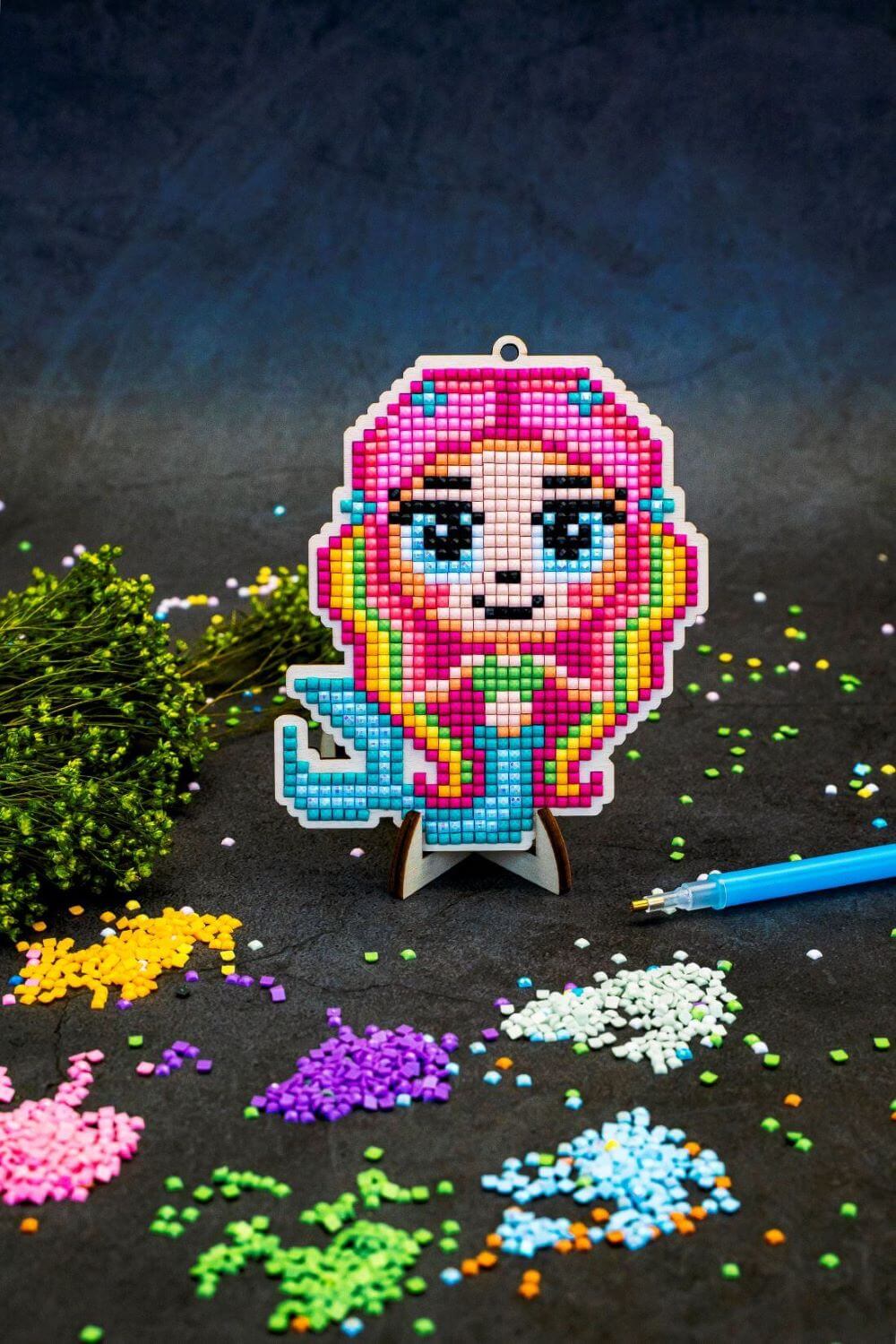 5D Diamond Painting 12.5x12.5 cm | Pendant The Litlle Mermaid | Wooden Base (U23e) – Diamond painting | Varvikas.Shop