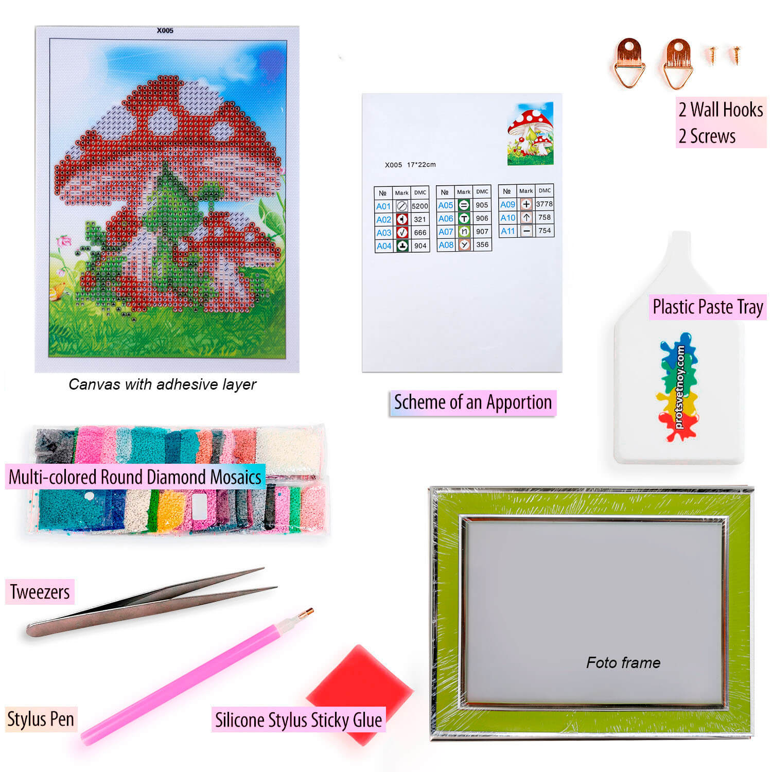 5D Diamond Painting 17х22 cm | Fly agaric mushrooms (X005e) – Diamond painting | Varvikas.Shop