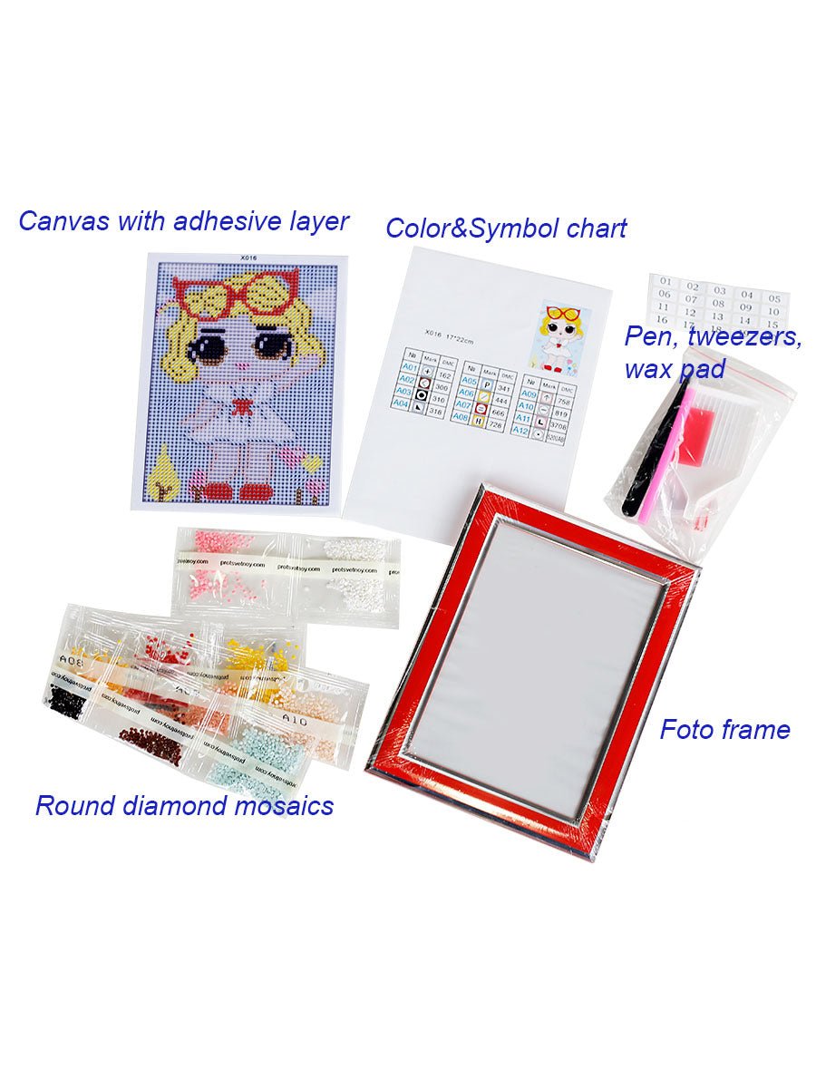 5D Diamond Painting 17х22 cm | Little Girl with Glasses (X016e) – Diamond painting | Varvikas.Shop