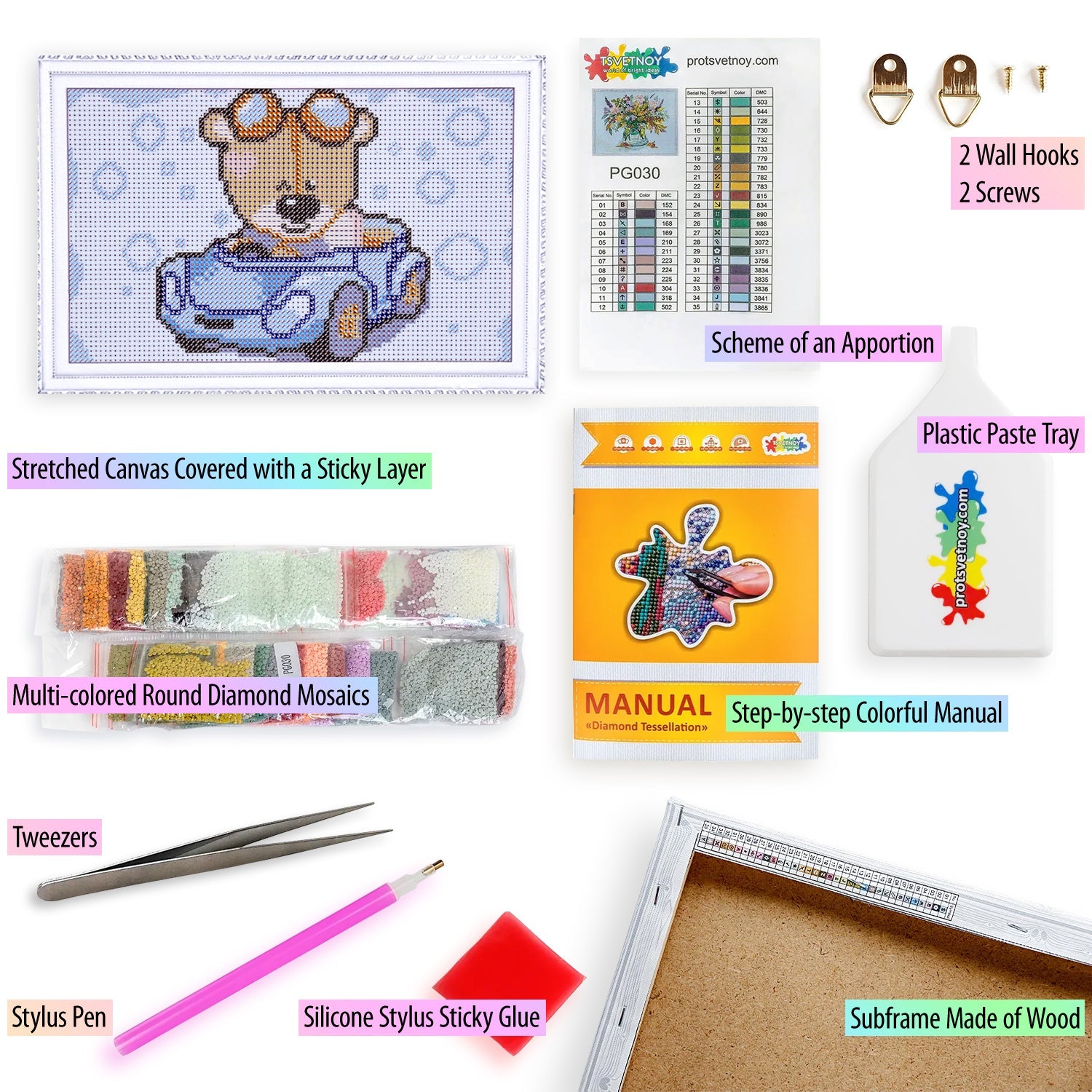 5D Diamond Painting 20x30 cm | Teddy Bear in a Car (LC029e) – Diamond painting | Varvikas.Shop