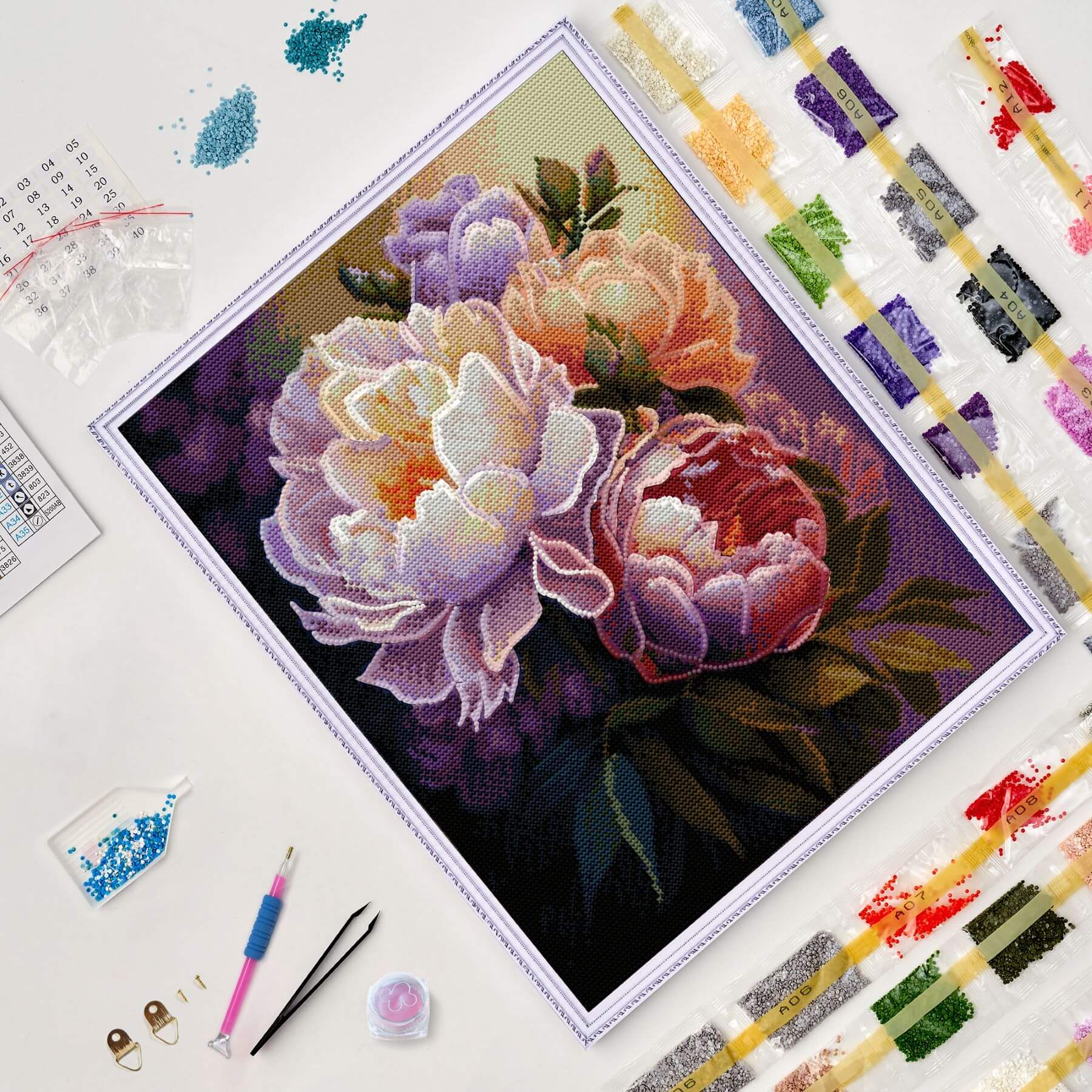 5D Diamond Painting 40x50 cm | Blossoming peonies (LG334e) – Diamond painting | Varvikas.Shop