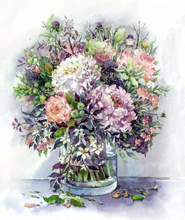 5D Diamond Painting 40x50 cm | Bouquet with peonies and herbs in lilac colors (LG026e) – Diamond painting | Varvikas.Shop