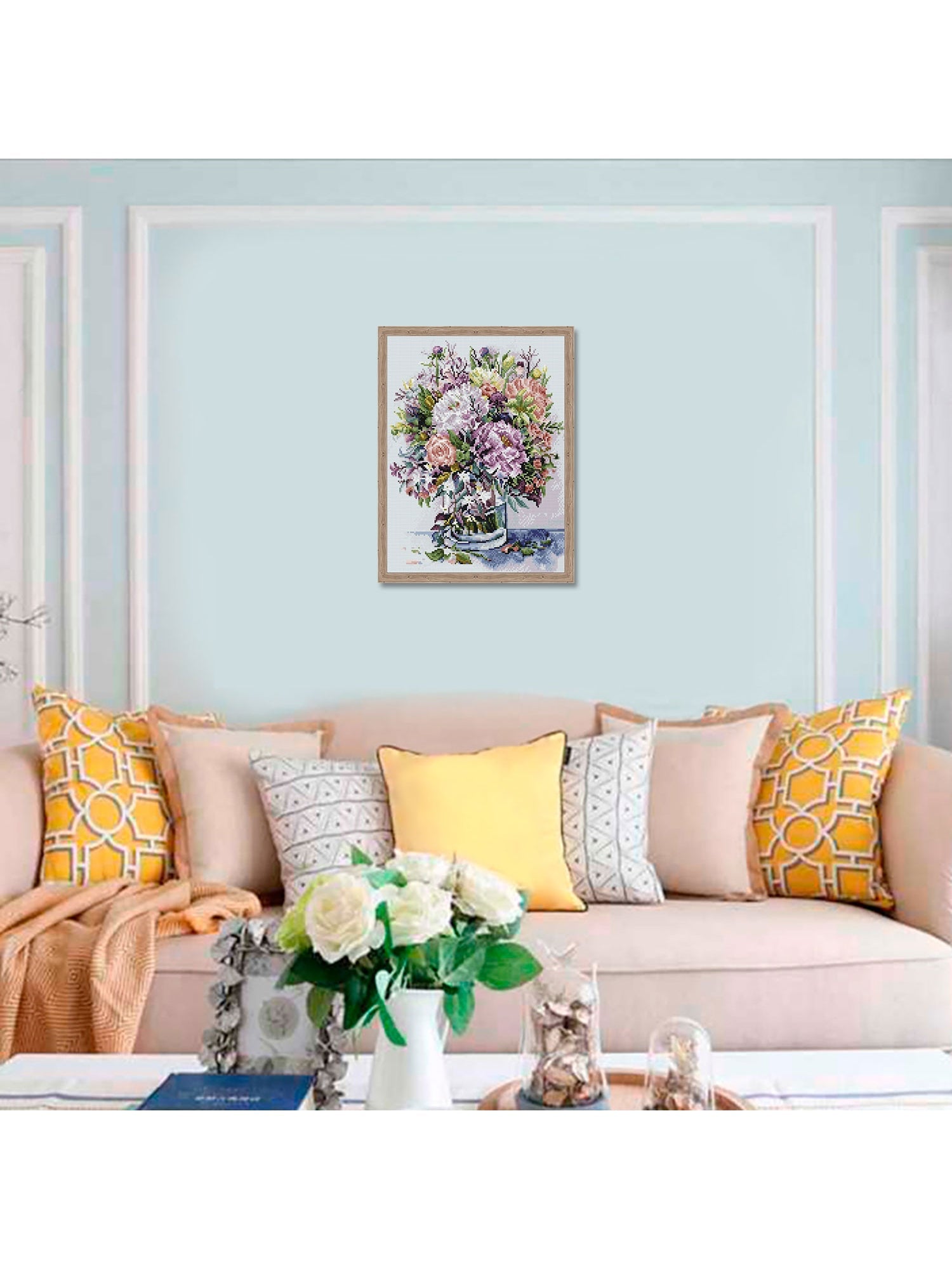 5D Diamond Painting 40x50 cm | Bouquet with peonies and herbs in lilac colors (LG026e) – Diamond painting | Varvikas.Shop