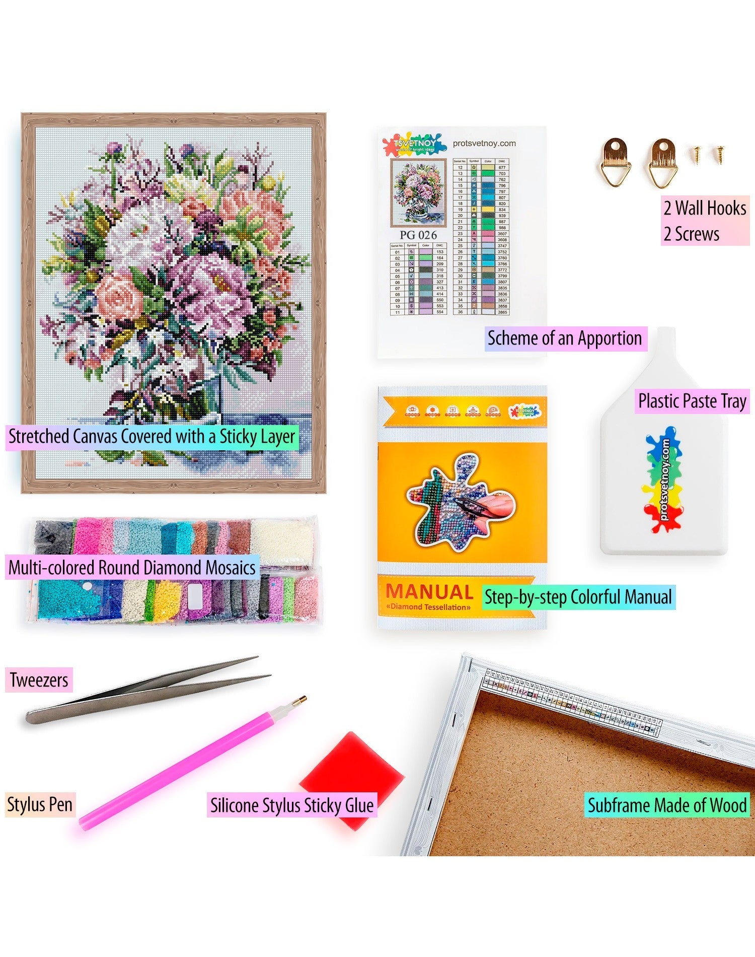 5D Diamond Painting 40x50 cm | Bouquet with peonies and herbs in lilac colors (LG026e) – Diamond painting | Varvikas.Shop