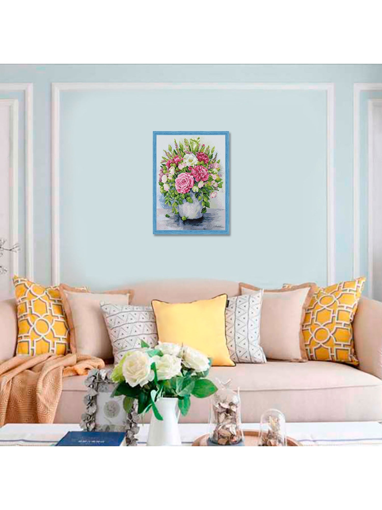 5D Diamond Painting 40x50 cm | Bright peonies with green fruits in a white vase (LG025e) – Diamond painting | Varvikas.Shop