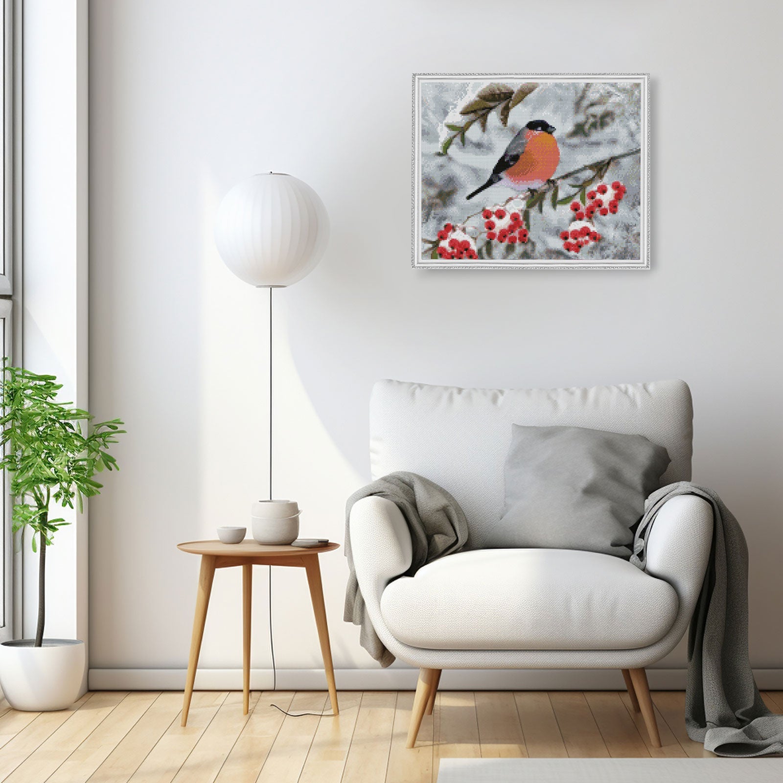5D Diamond Painting 40x50 cm | Bullfinch with Berries (LG303e) – Diamond painting | Varvikas.Shop