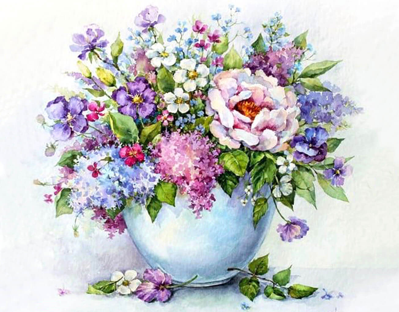 5D Diamond Painting 40x50 cm | Delicate flowers in a white vase (LG147e) – Diamond painting | Varvikas.Shop