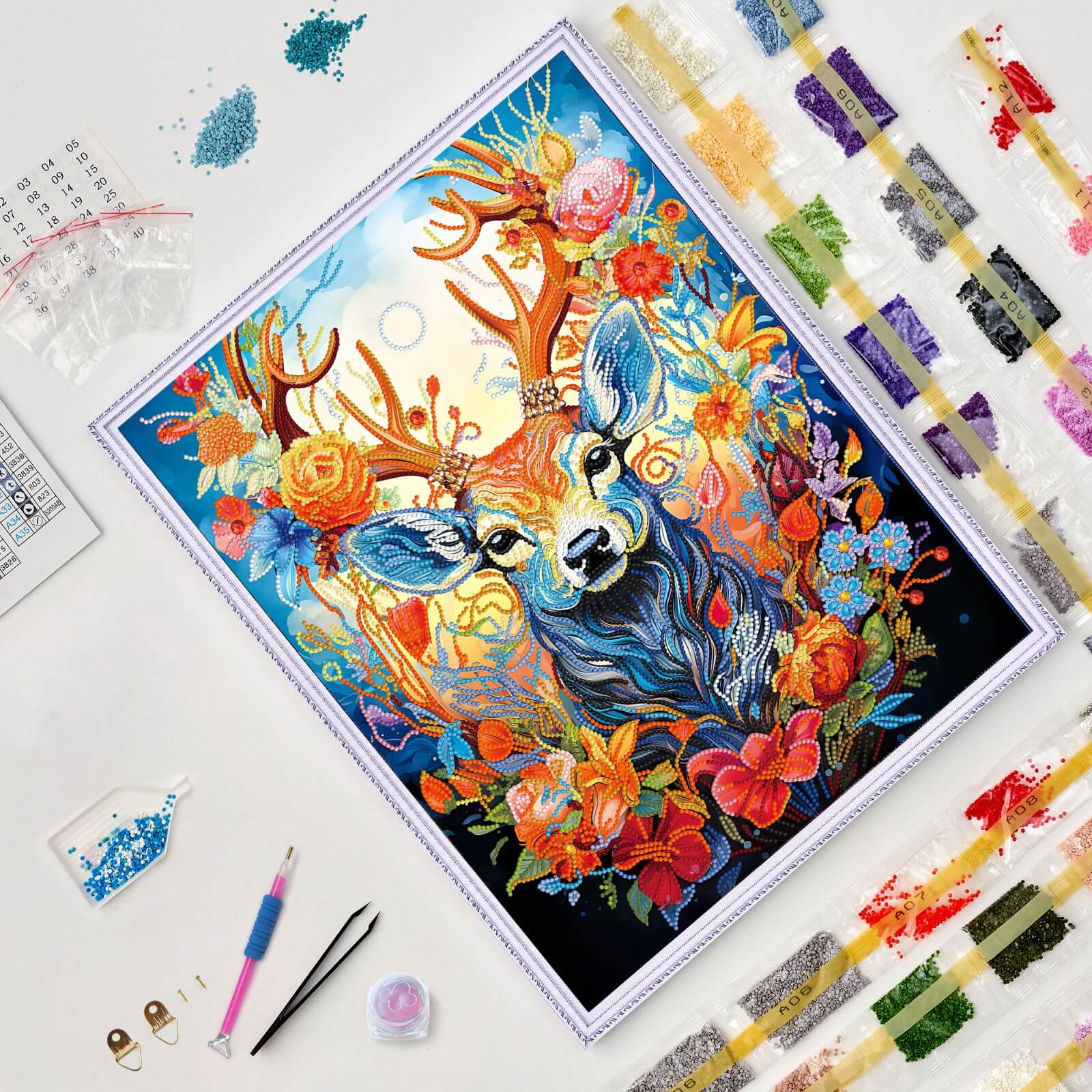 5D Diamond Painting 40x50 cm | Floral deer (LGPS007e) – Diamond painting | Varvikas.Shop