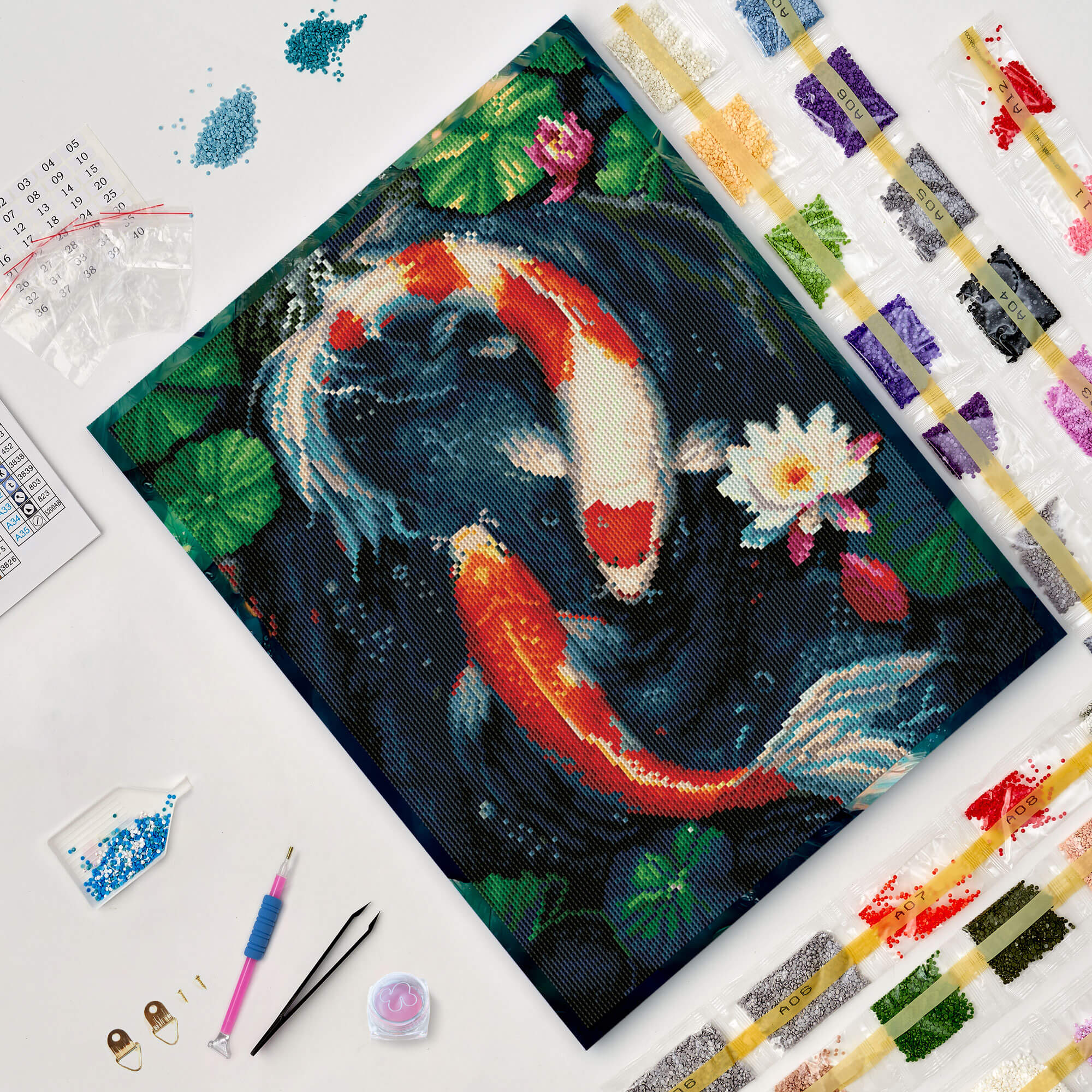 5D Diamond Painting 40x50 cm | Koi Carp Among Lotuses (LG360e) – Diamond painting | Varvikas.Shop