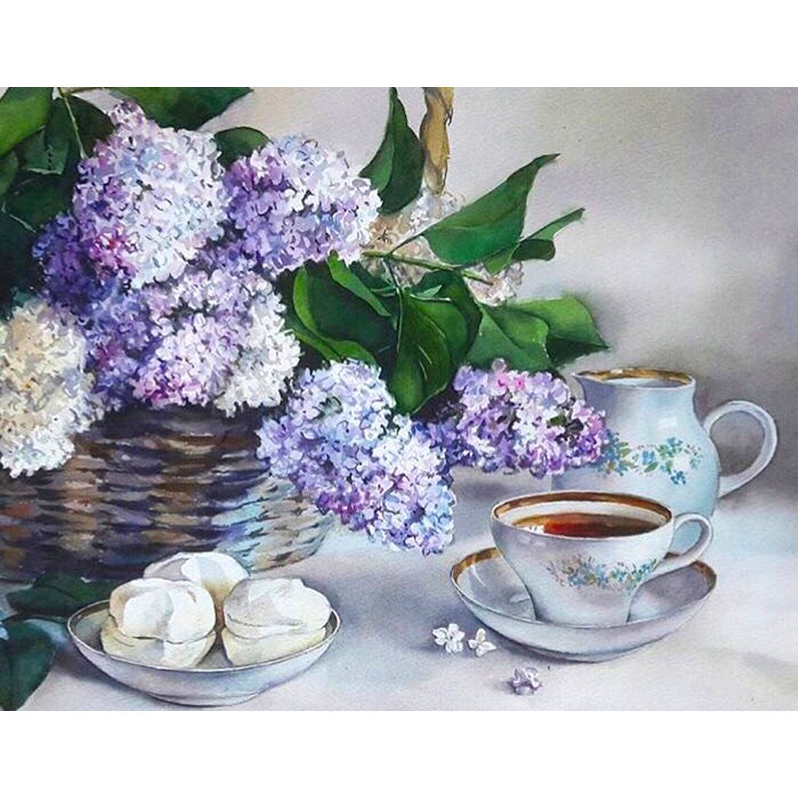 5D Diamond Painting 40x50 cm | Lilac Flowers in a Basket (LG082e) – Diamond painting | Varvikas.Shop