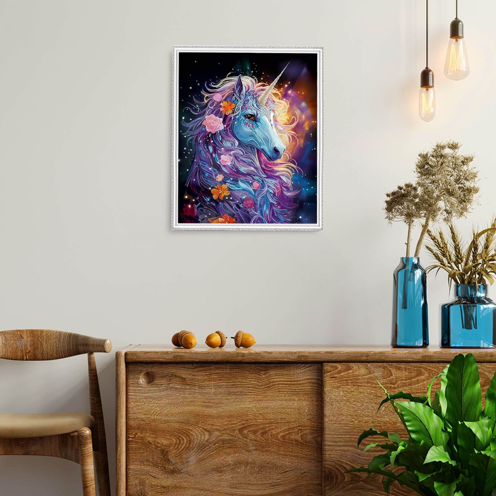 5D Diamond Painting 40x50 cm | Unicorn in flowers (LGPS004e) – Diamond painting | Varvikas.Shop