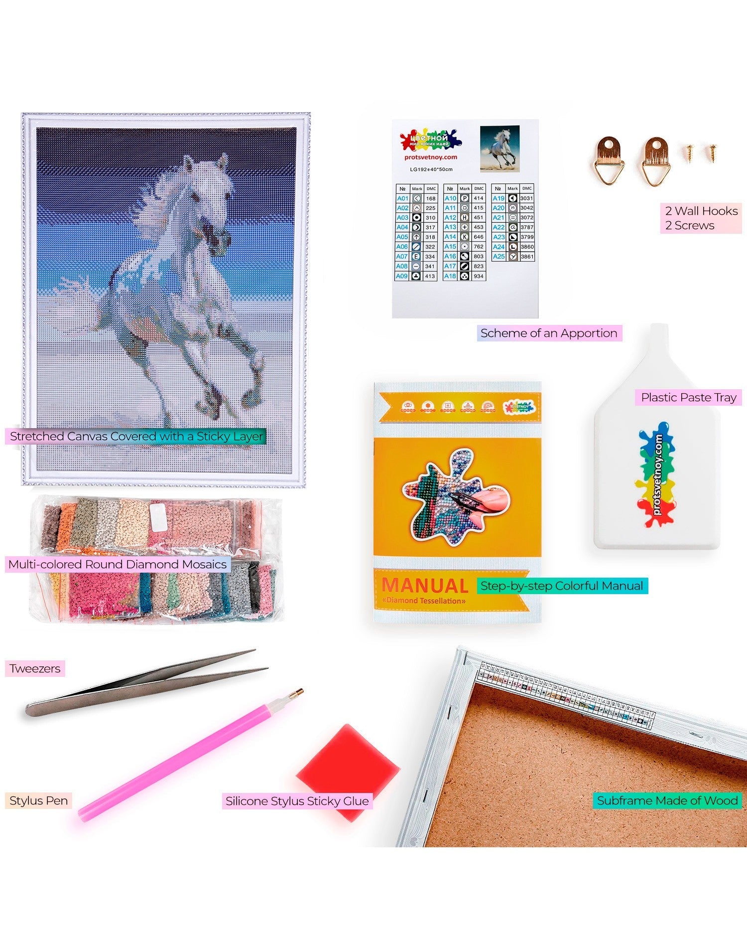 5D Diamond Painting 40x50 cm | White Horse (LG192e) – Diamond painting | Varvikas.Shop