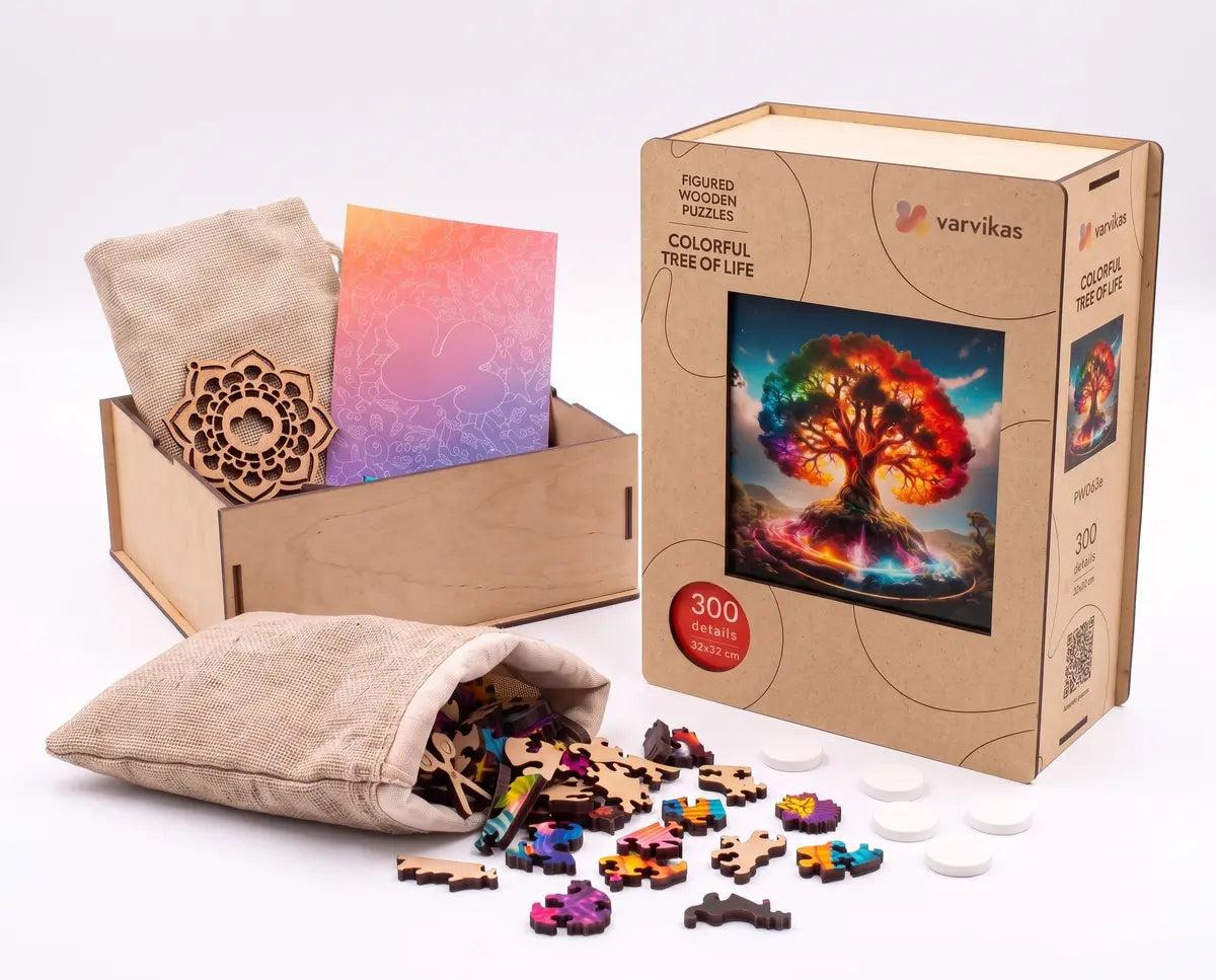 Wooden Jigsaw Puzzle 300 pcs, Colorful Tree of Life (PW063e)