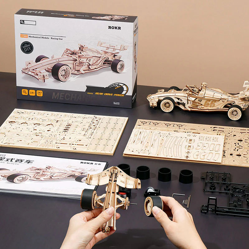 3D Wooden Mechanical Puzzle Kit, Racing Car (RK024e)