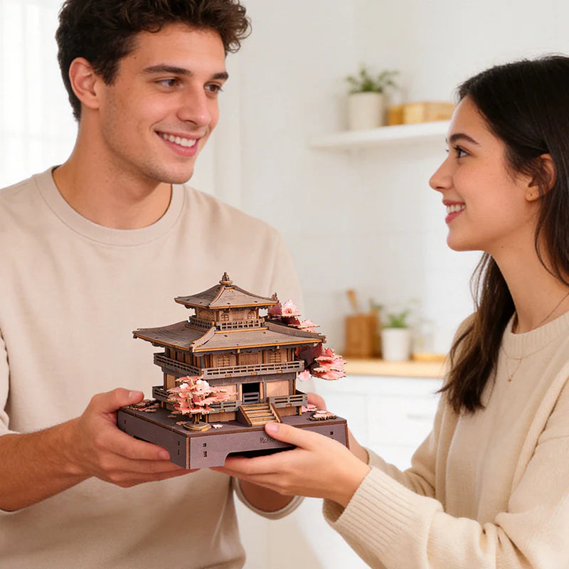 3D Wooden Mechanical Puzzle Kit, Sakura Pavilion (TGA07)
