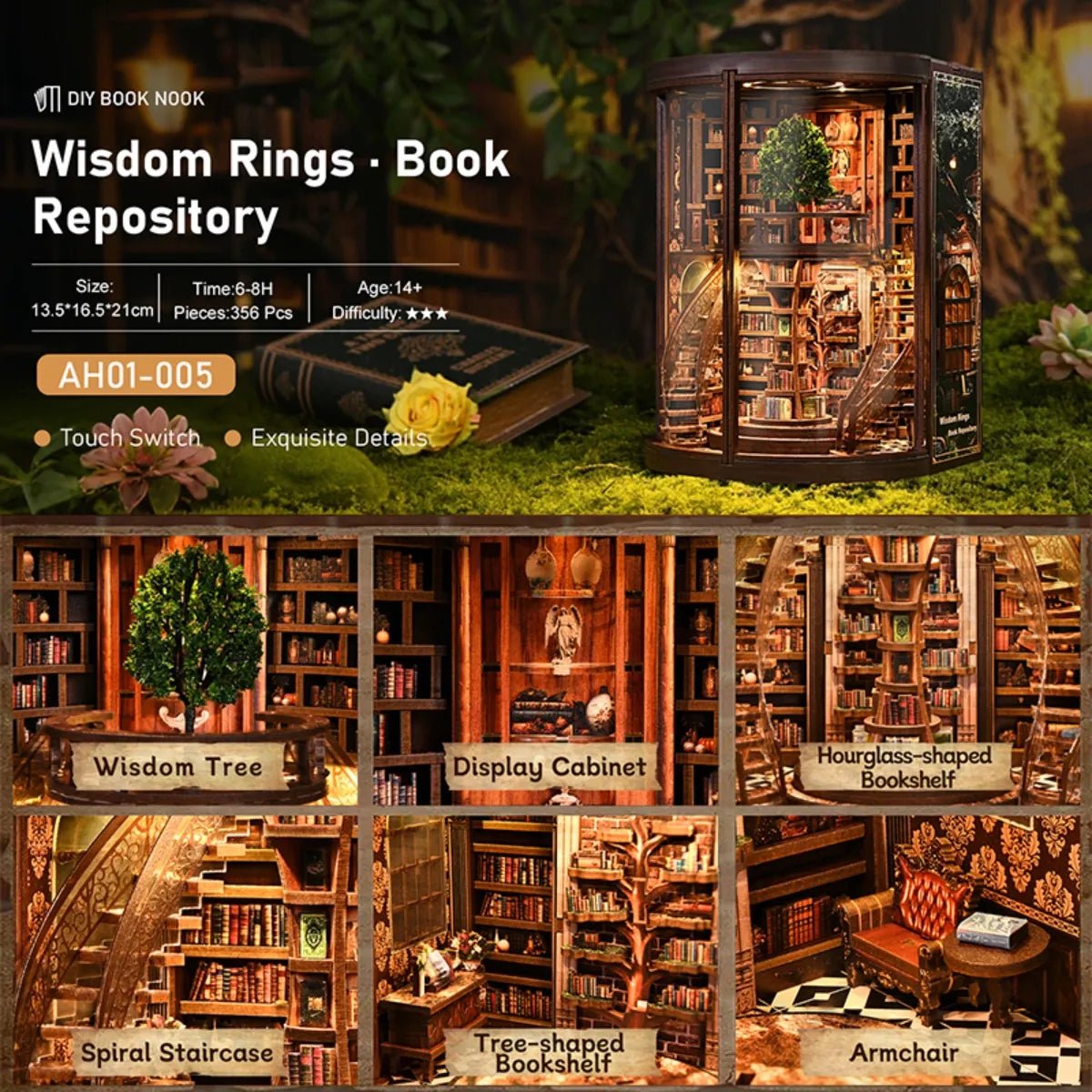 DIY Book Nook Kit (RoomBox), Wisdom Rings Book Repository (AH01005) – Roombox | Varvikas