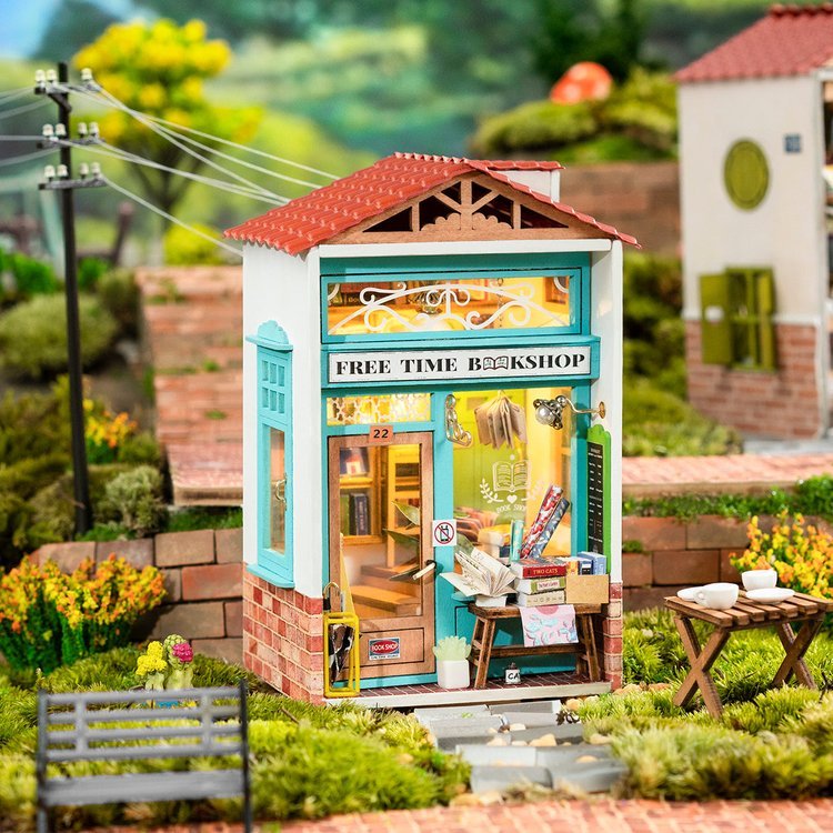 DIY Miniature House Kit (RoomBox) | Free Time Bookshop (RDS001e) – Roombox | Varvikas.Shop