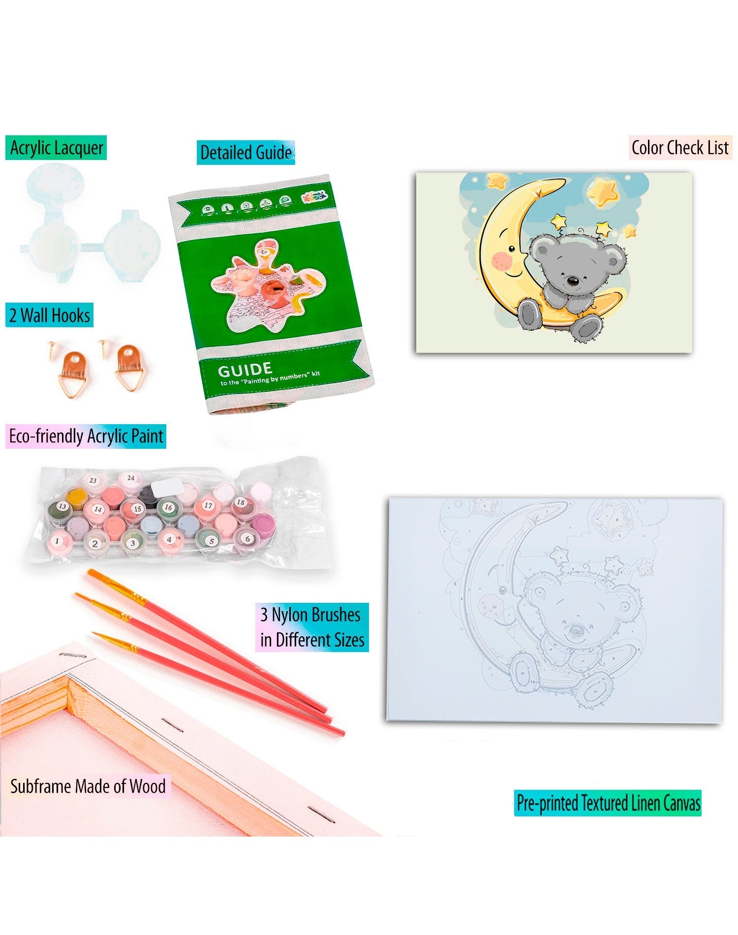 Paint by Numbers 20x30 cm | Bear on the moon (MC1083e) – Painting by numbers | Varvikas.Shop