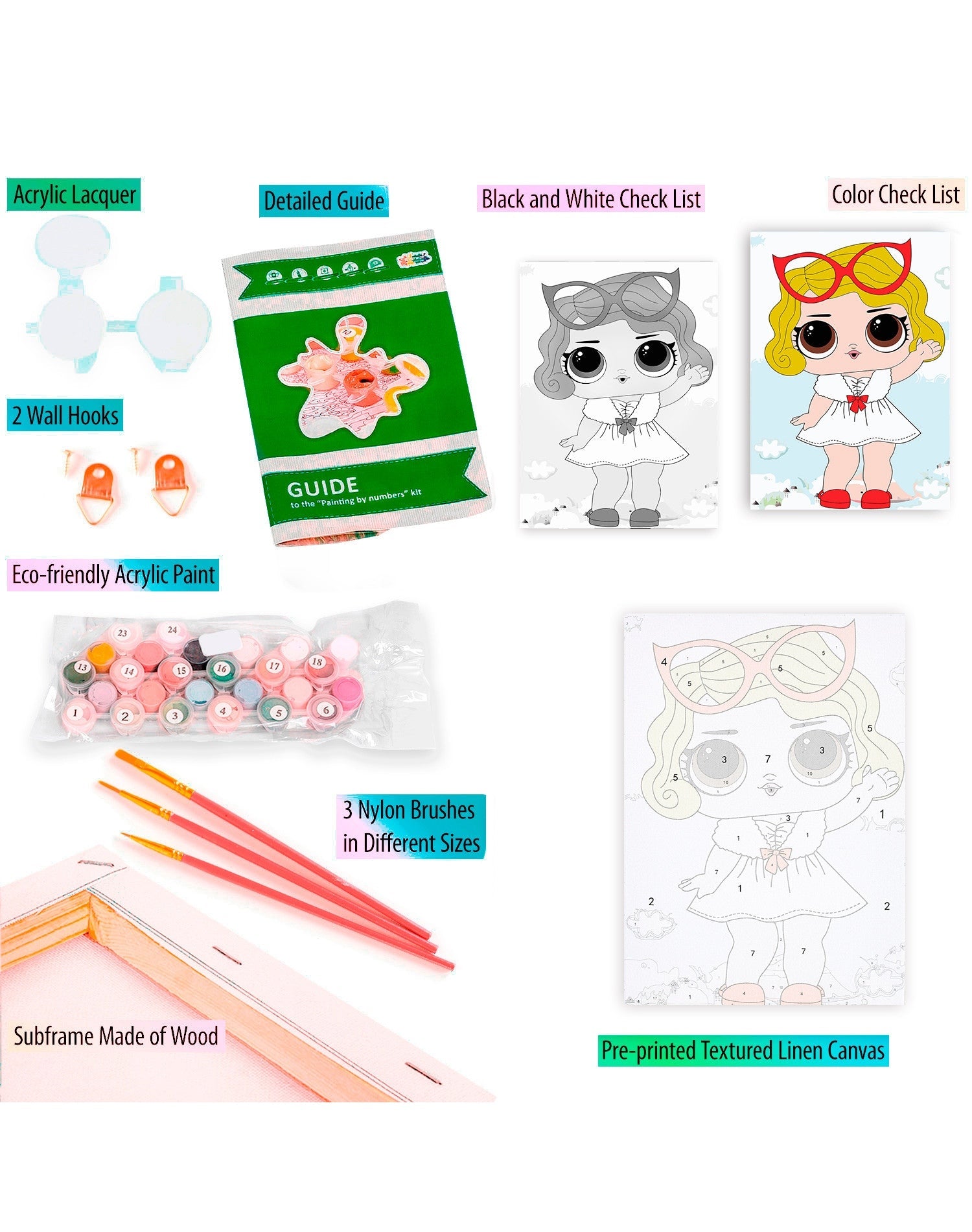 Paint by Numbers 20x30 cm | Little Girl with Glasses (MC1093e) – Painting by numbers | Varvikas.Shop