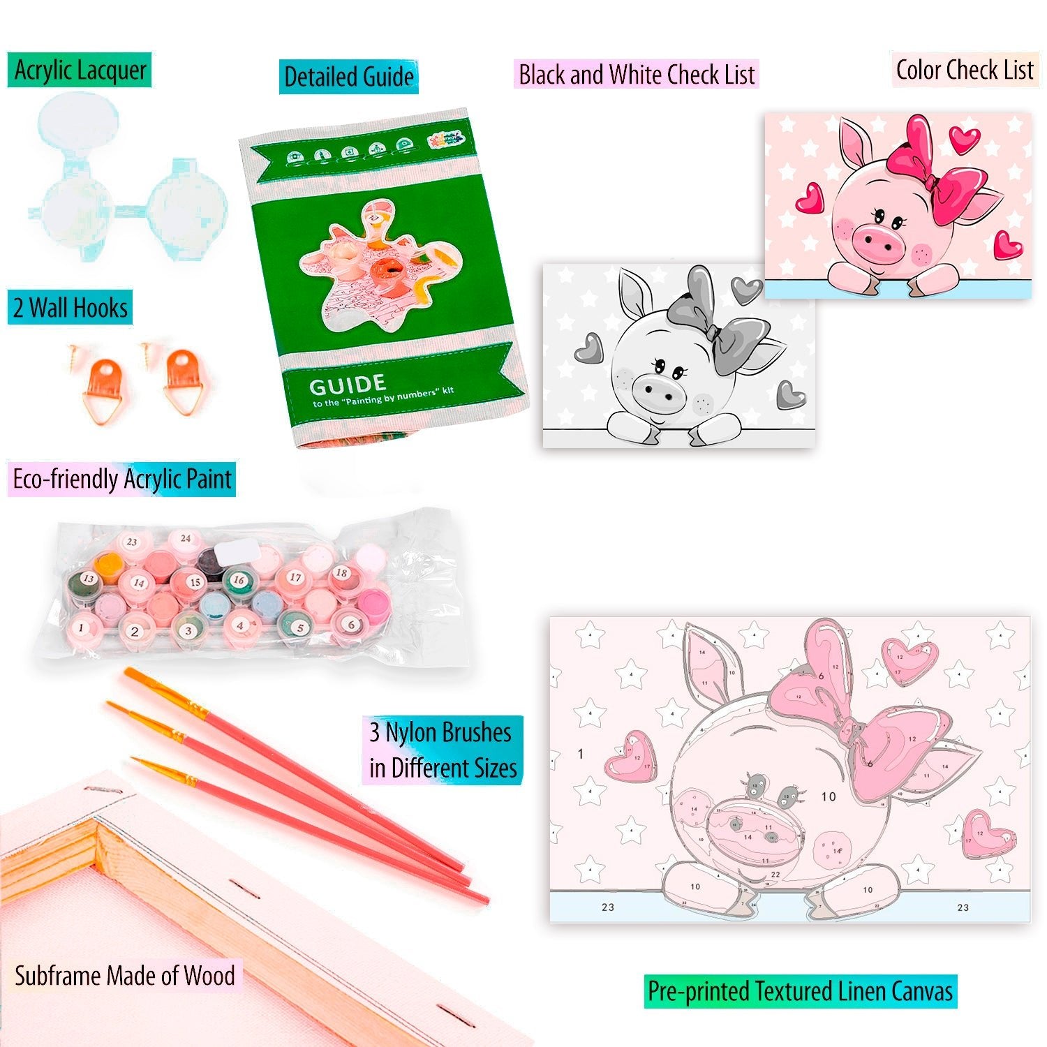 Paint by Numbers 20x30 cm | Piggy in Love (MC1080e) – Painting by numbers | Varvikas.Shop