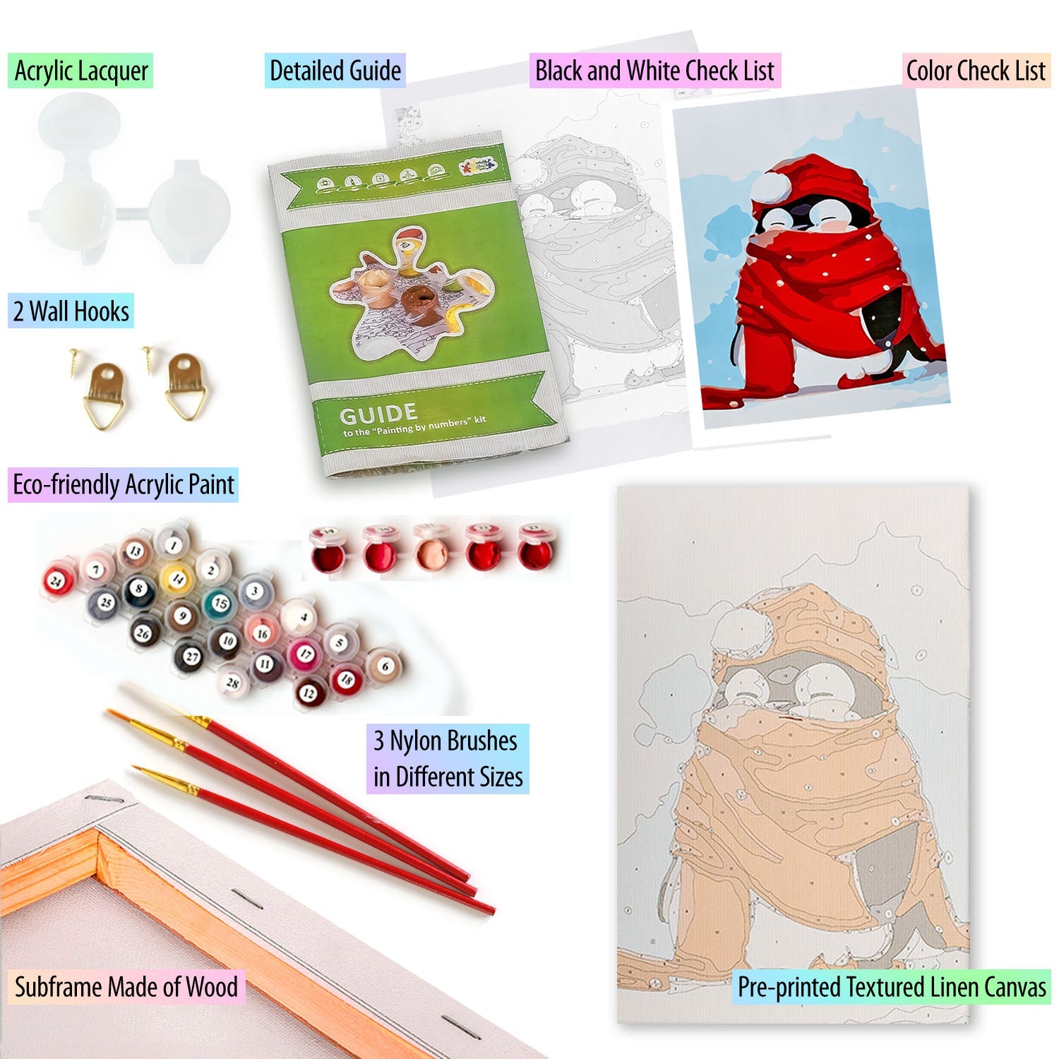 Paint by Numbers 20x30 cm | Red Scarf Penguin (MC1054e) – Painting by numbers | Varvikas.Shop