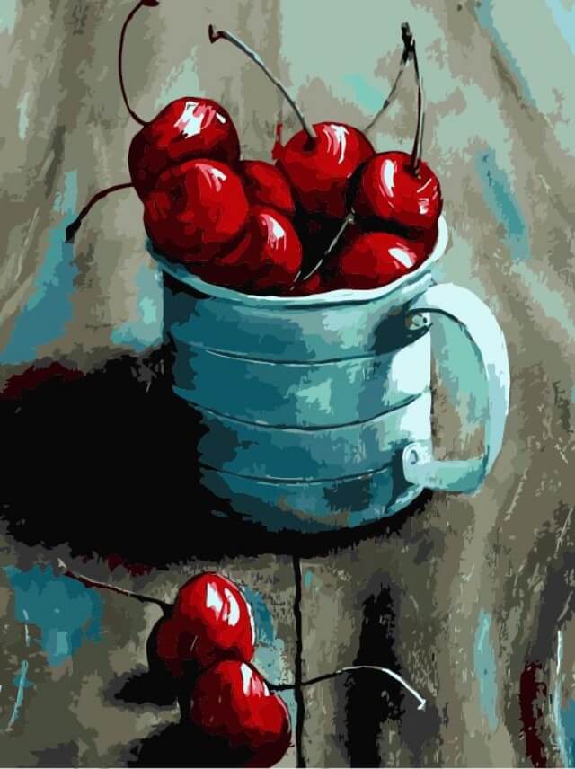 Paint by Numbers 30x40 cm | Cherry in a mug (ME1057e) – Painting by numbers | Varvikas.Shop