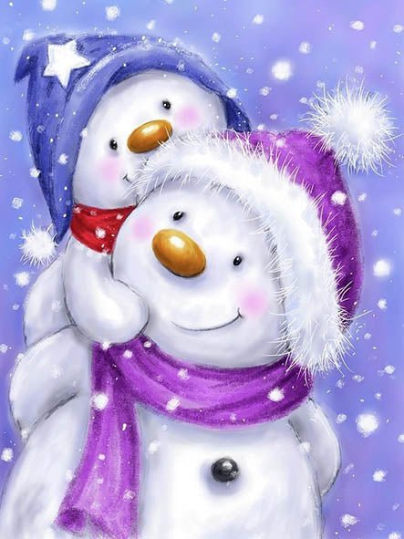 Paint by Numbers 30x40 cm | Happy Snowman Family (ME1140e) – Painting by numbers | Varvikas.Shop