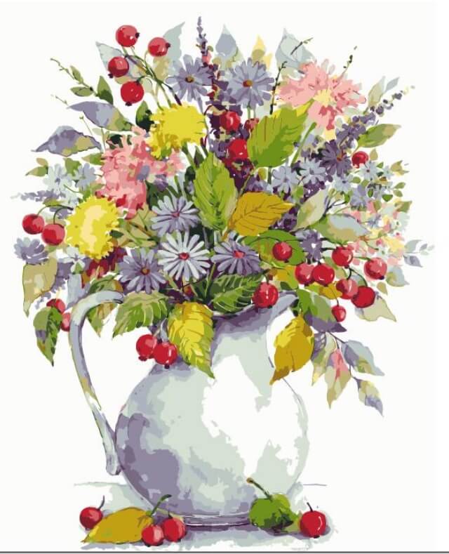 Paint by Numbers 40x50 cm | Bouquet with dandelions and berries (MG2059e) – Painting by numbers | Varvikas.Shop