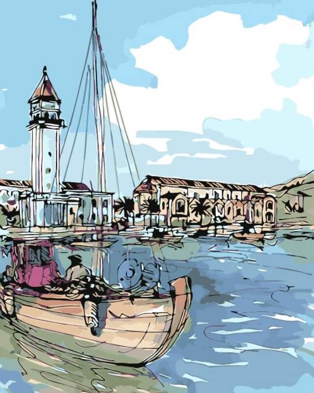 Paint by Numbers 40x50 cm | Coastal Town (MG2097e) – Painting by numbers | Varvikas.Shop