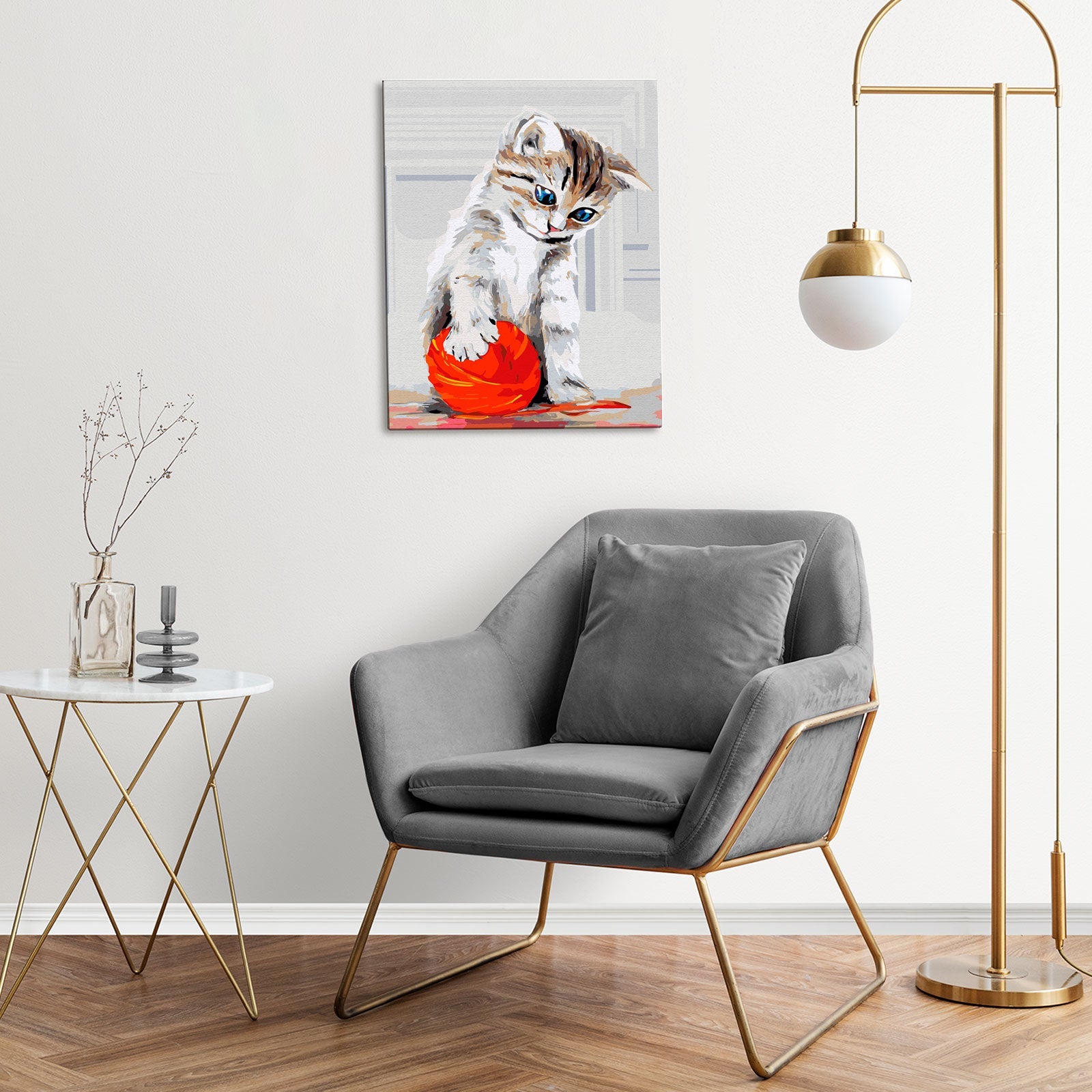 Paint by Numbers 40x50 cm | Kitten with a red clew (MG2075e) – Painting by numbers | Varvikas.Shop