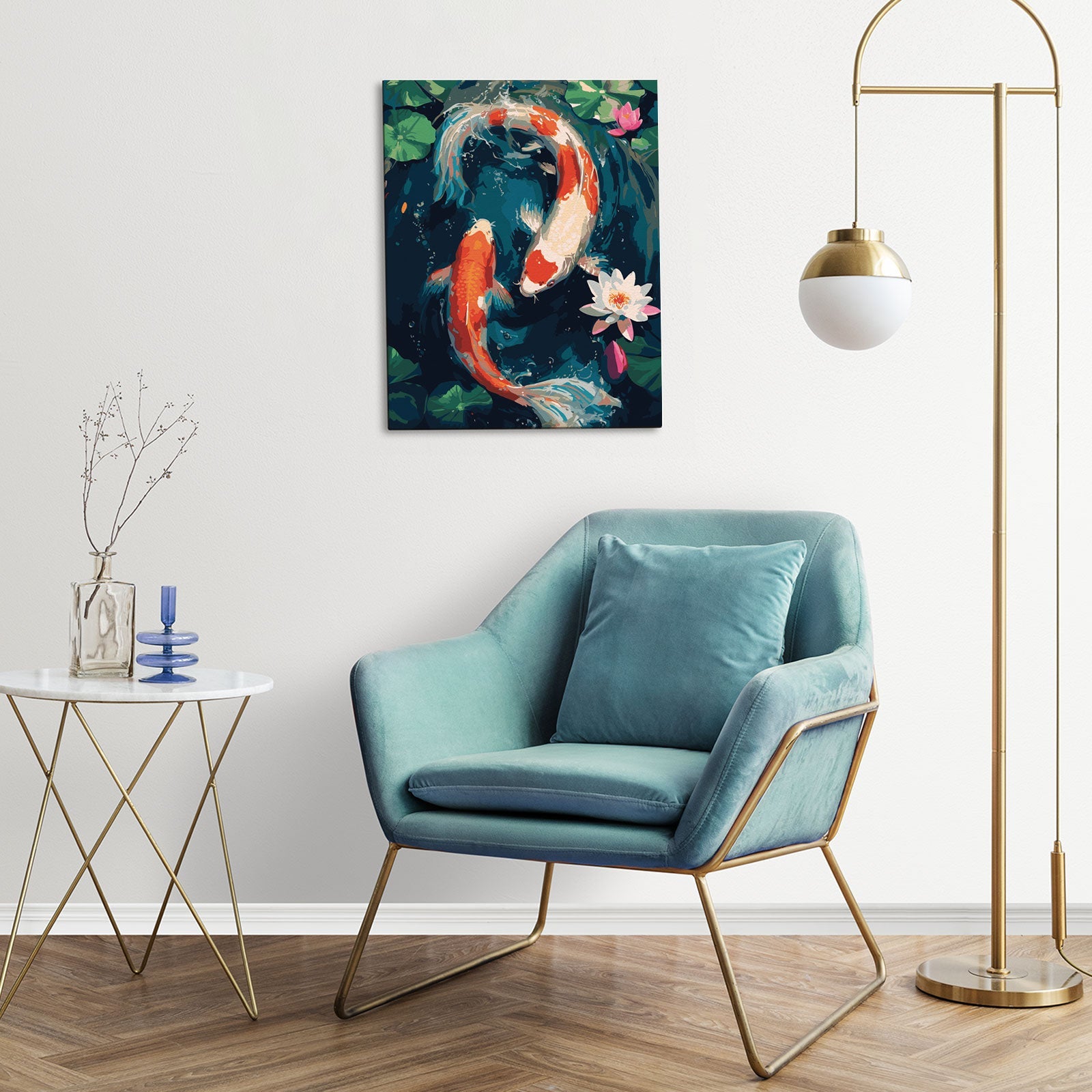 Paint by Numbers 40x50 cm | Koi Carp Among Lotuses (MG2504e) – Painting by numbers | Varvikas.Shop